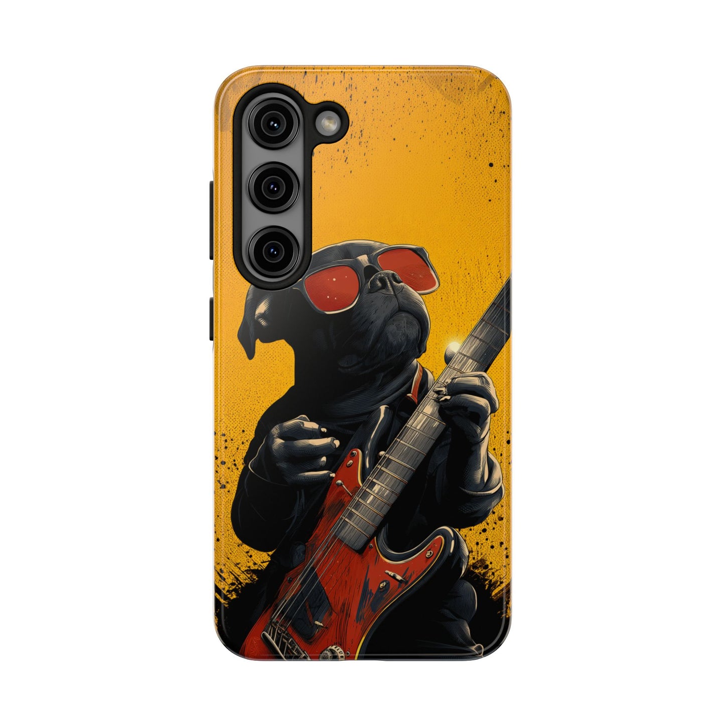 French Bulldog with Red Sunglasses Playing Red Guitar Tough Phone Case