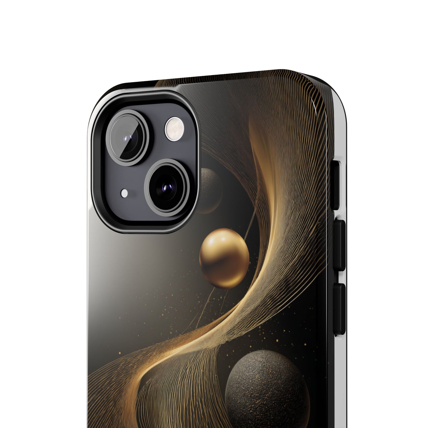 Cosmic Gold Waves Abstract Phone Case – Elegant Black Art