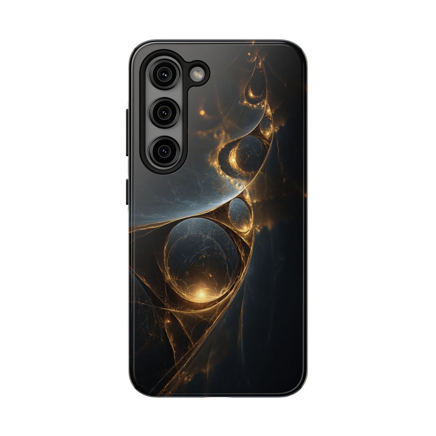 Stylish Tough Phone Case with Elegant Golden Swirls