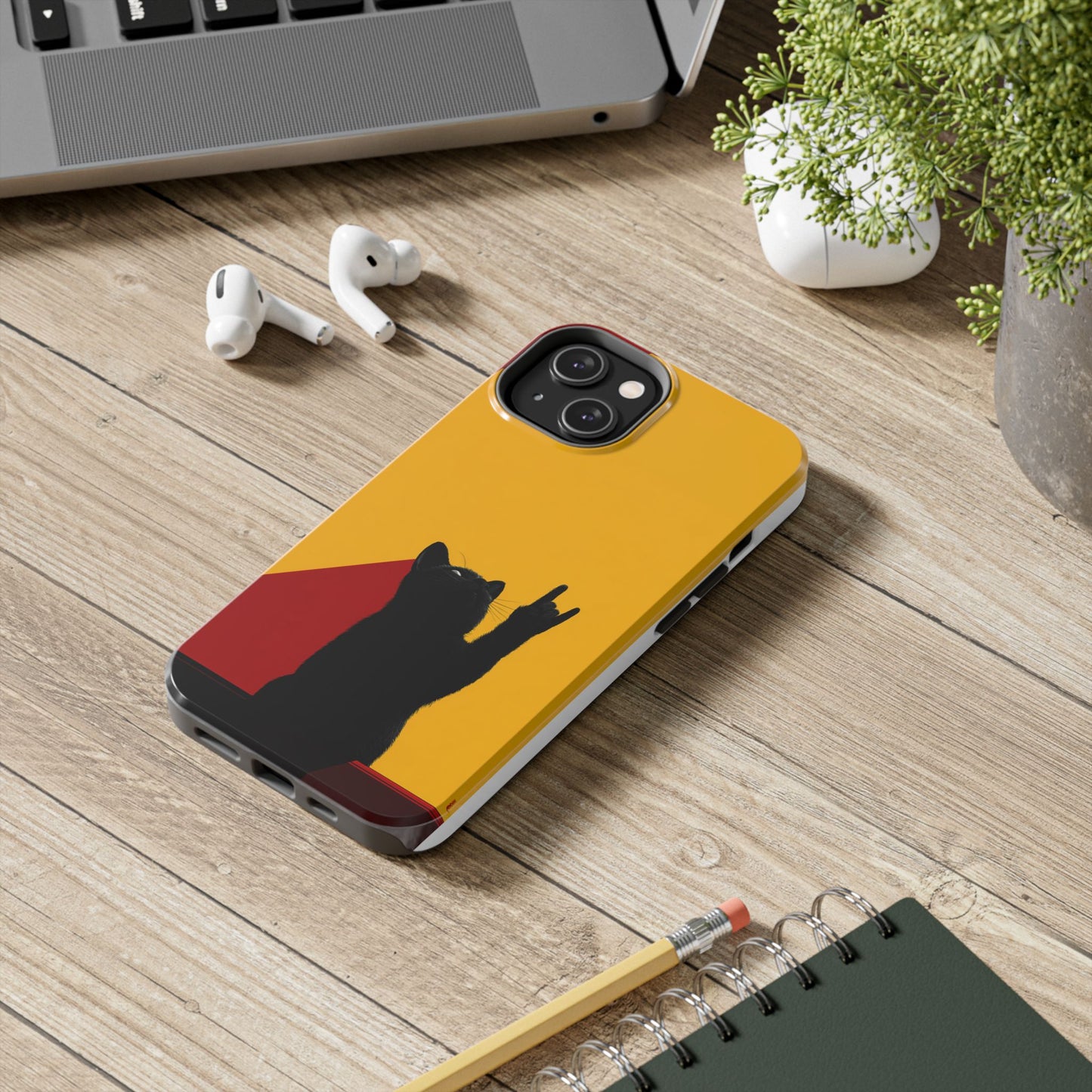Black Cat Rock Gesture Tough Phone Case
