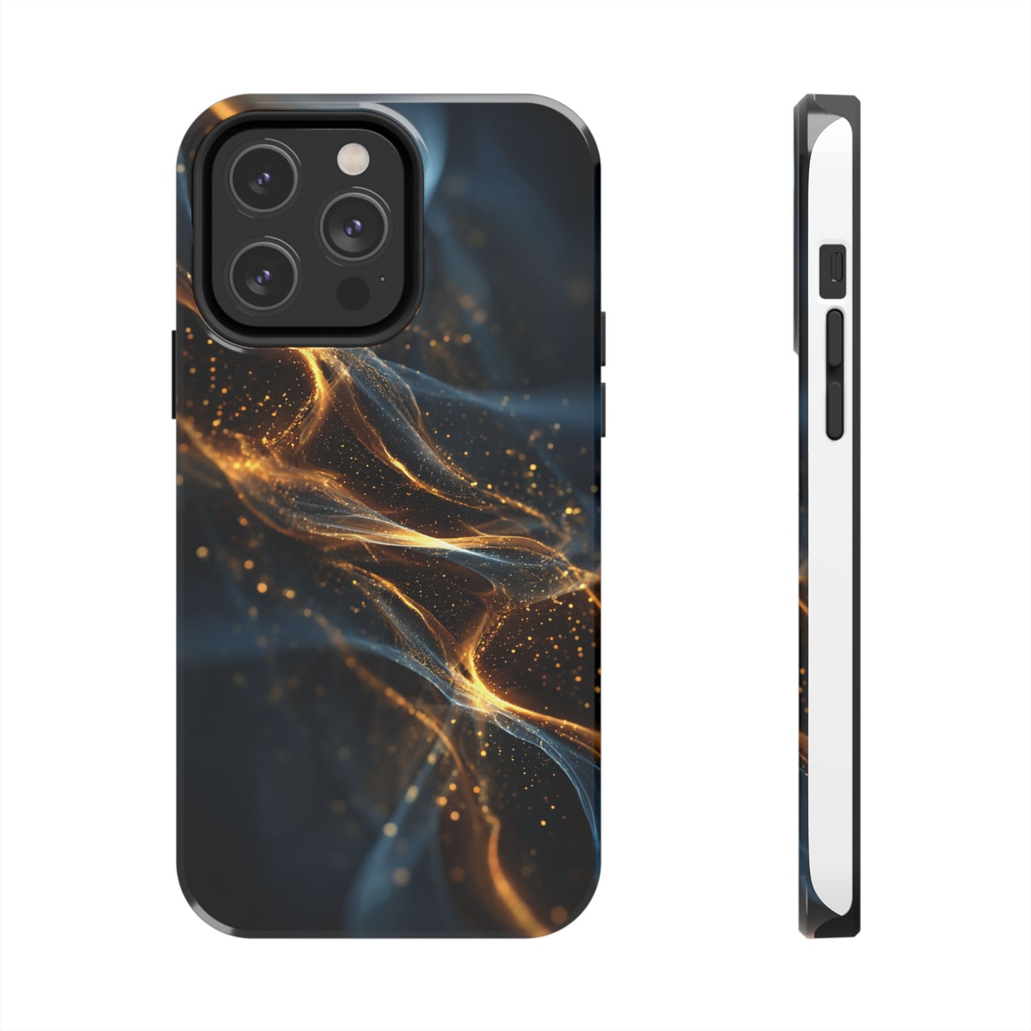 Stylish Tough Phone Case with Golden Swirl Design