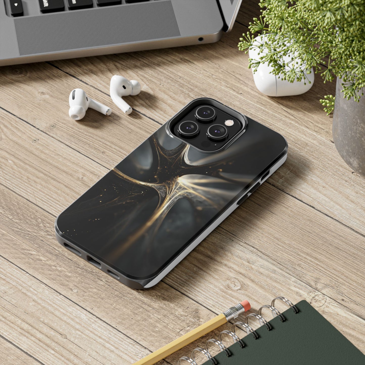 Elegant Tough Phone Case with Abstract Metallic Design