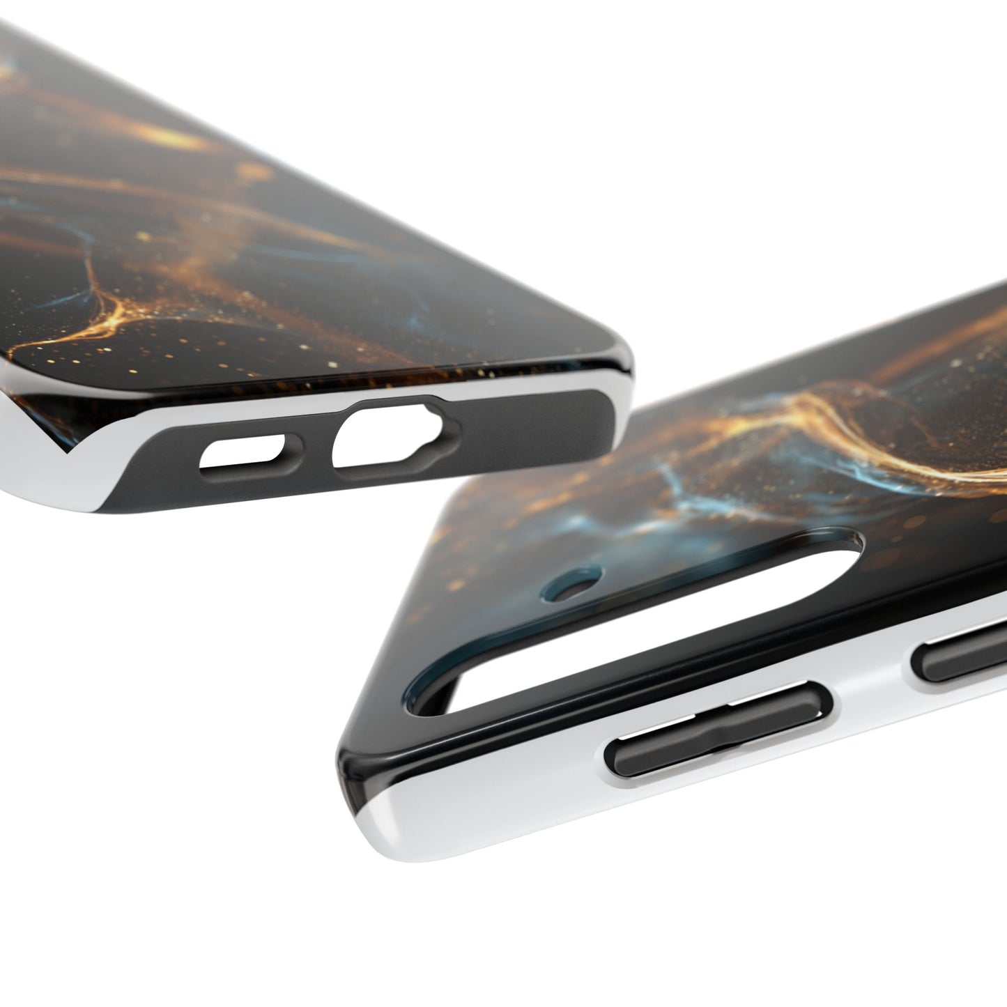 Stylish Tough Phone Case with Elegant Gold Swirl Design
