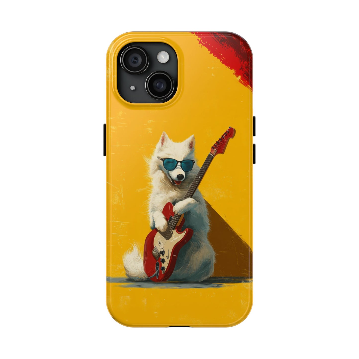 White Dog with Blue Sunglasses Playing Red Guitar Tough Phone Case