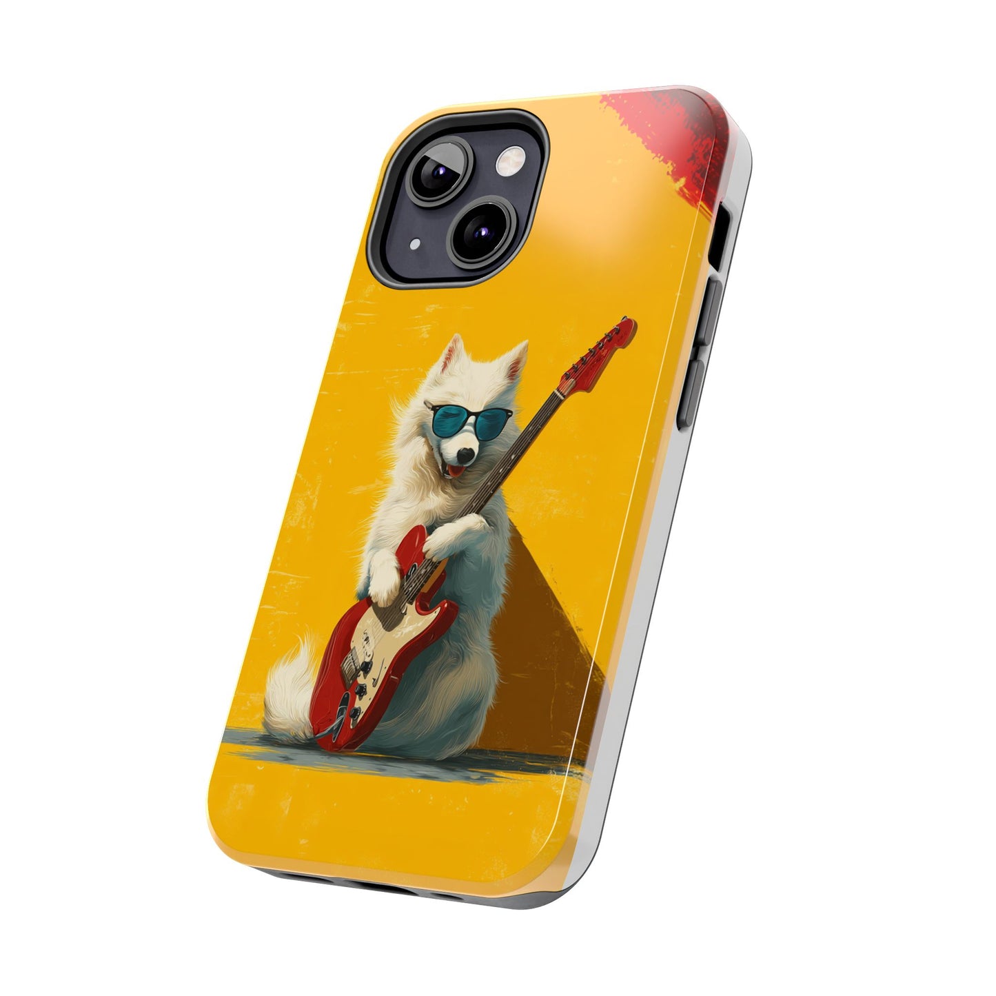 White Dog with Blue Sunglasses Playing Red Guitar Tough Phone Case