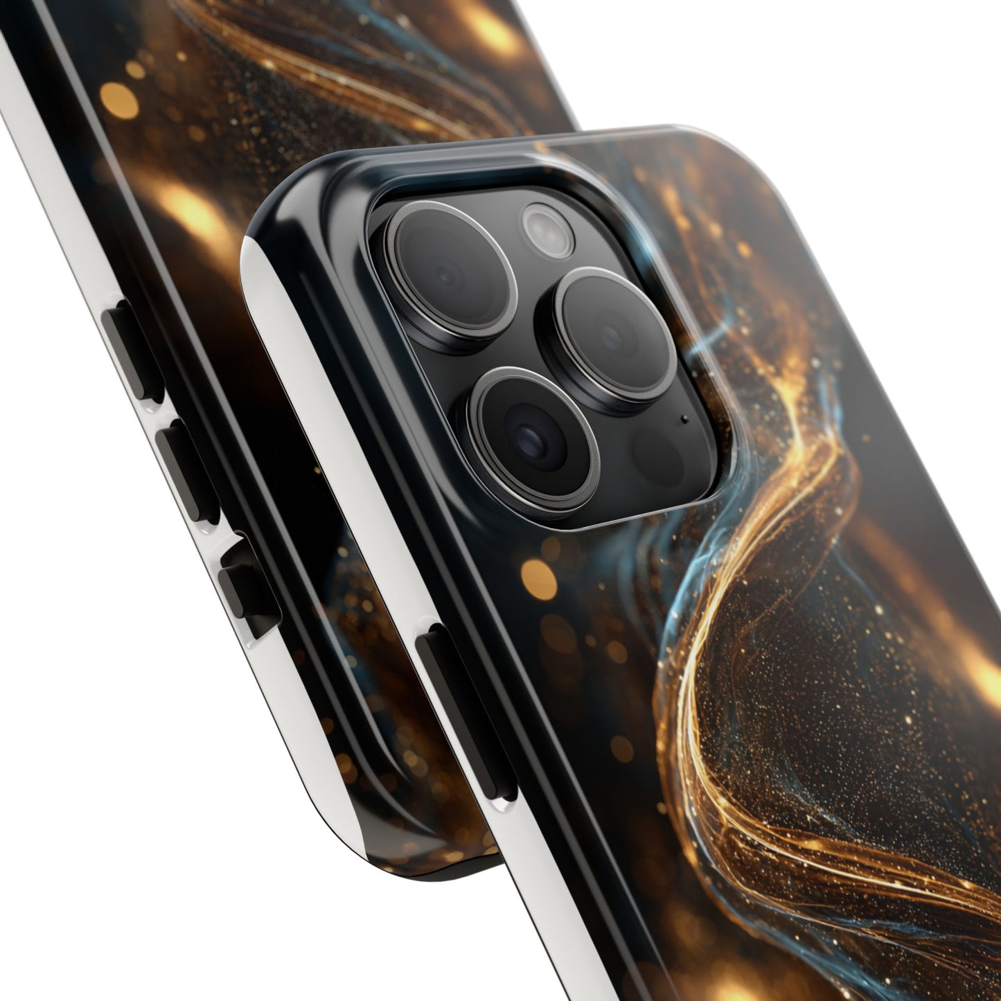 Stylish Tough Phone Case with Elegant Gold Swirl Design