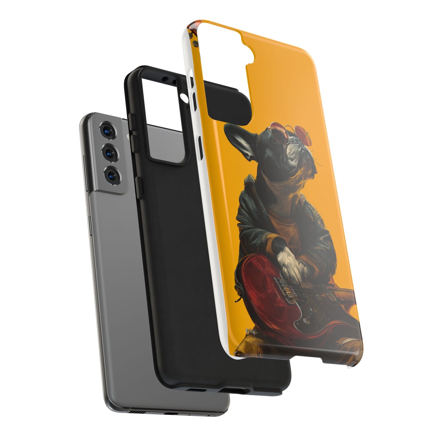 French Bulldog with Red Sunglasses Playing Red Guitar Tough Phone Case
