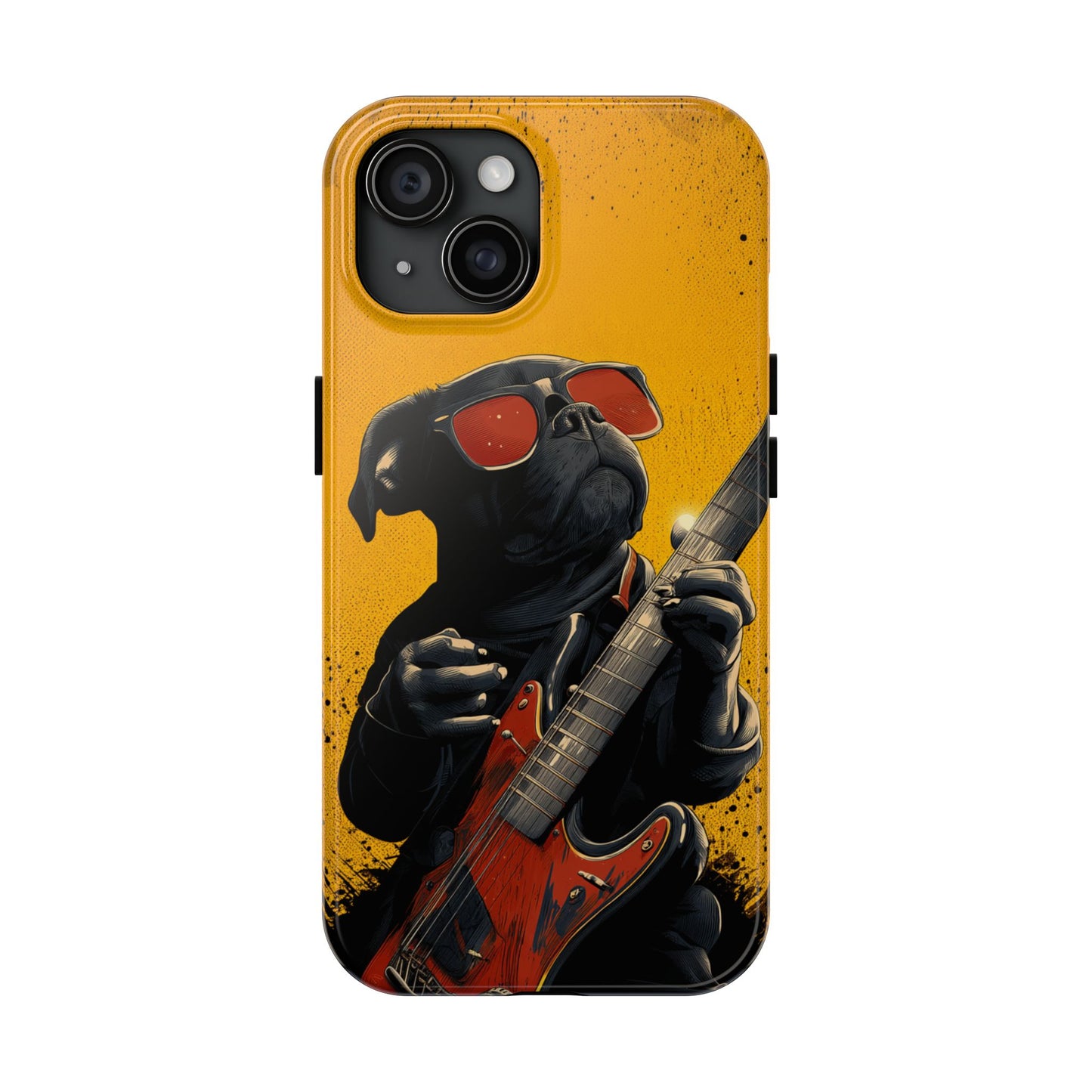 French Bulldog with Red Sunglasses Playing Red Guitar Tough Phone Case