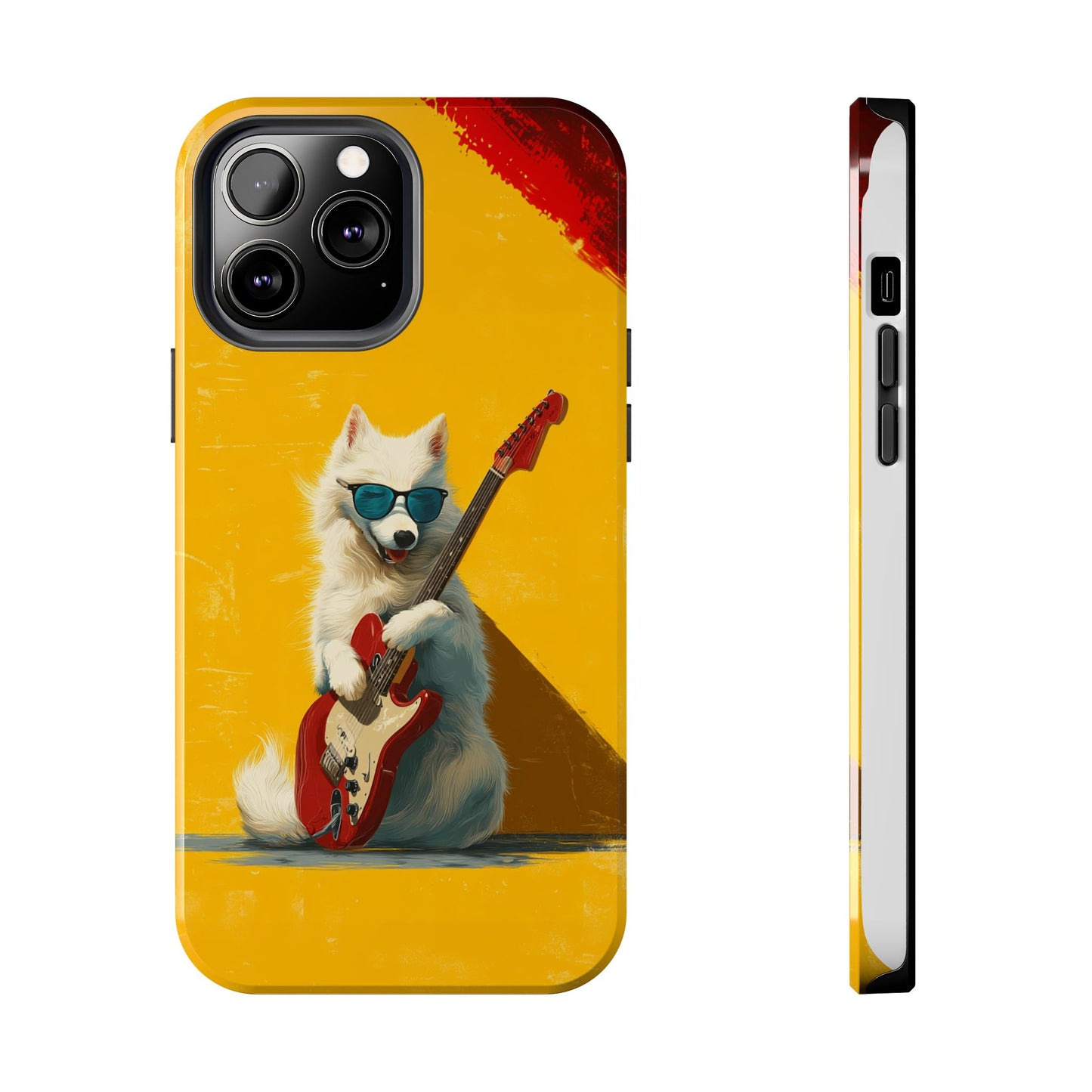 White Dog with Blue Sunglasses Playing Red Guitar Tough Phone Case