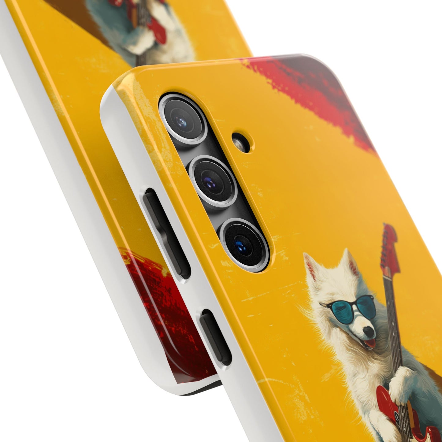 White Dog with Blue Sunglasses Playing Red Guitar Tough Phone Case