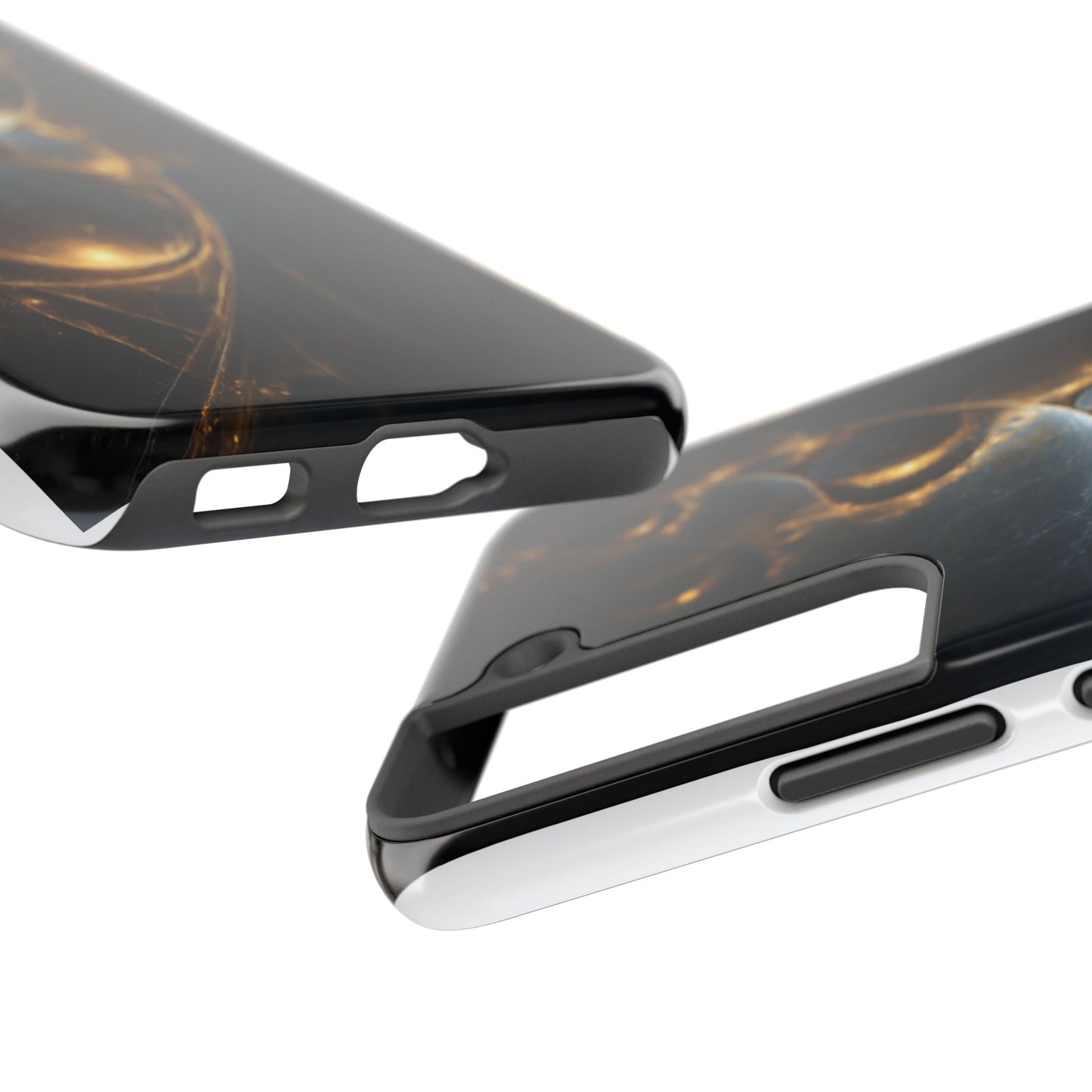 Stylish Tough Phone Case with Elegant Golden Swirls