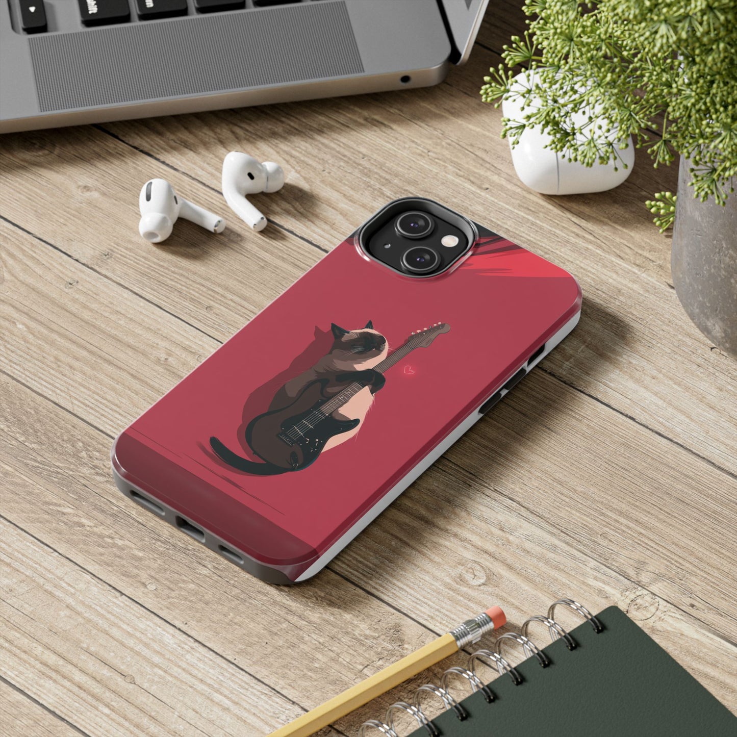 Charming Cat with Guitar Tough Phone Case – Wearable Art for Cat & Music Lovers