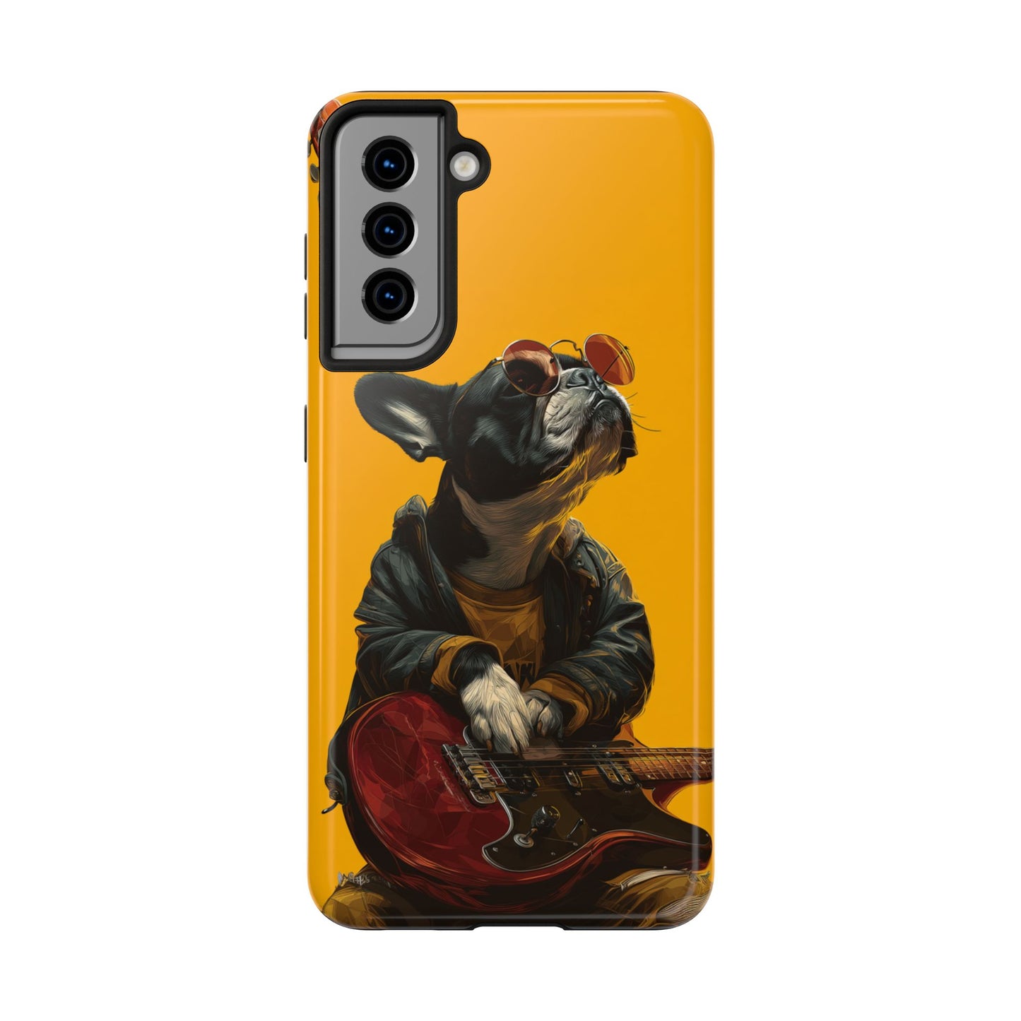 French Bulldog with Red Sunglasses Playing Red Guitar Tough Phone Case