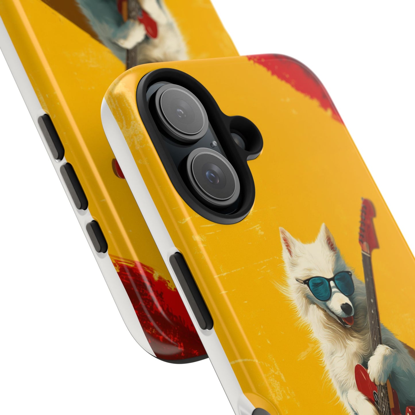 White Dog with Blue Sunglasses Playing Red Guitar Tough Phone Case