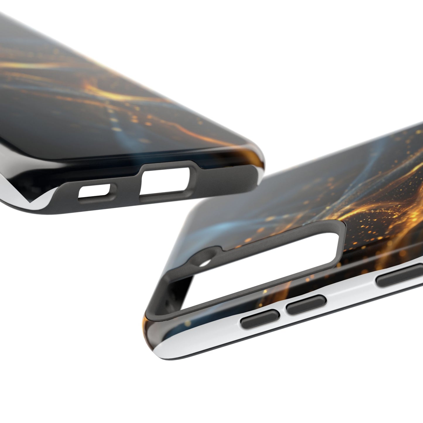 Stylish Tough Phone Case with Golden Swirl Design