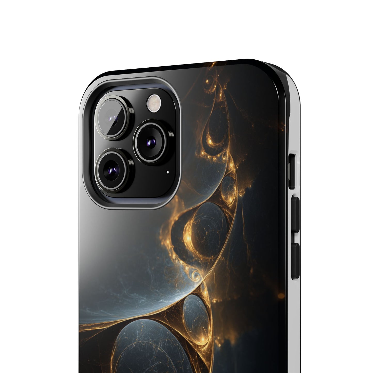 Stylish Tough Phone Case with Elegant Golden Swirls