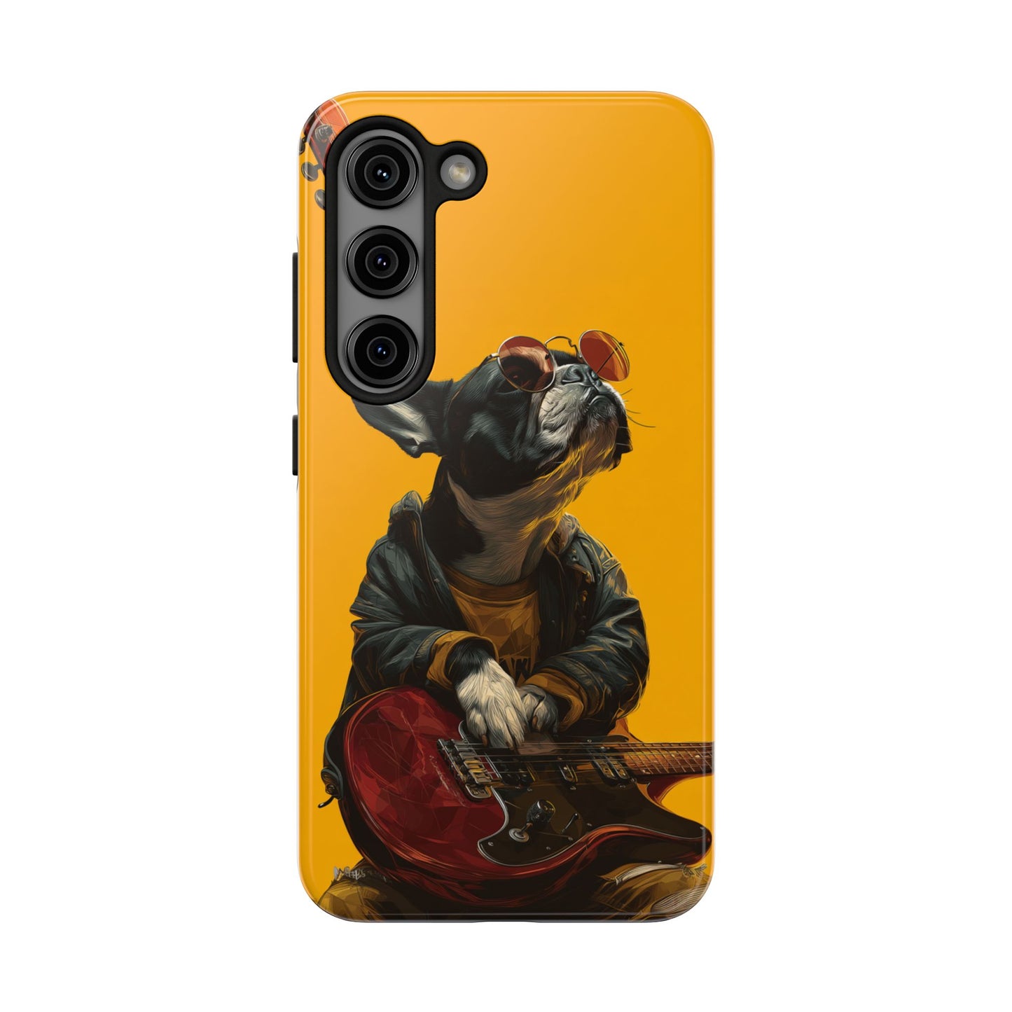 French Bulldog with Red Sunglasses Playing Red Guitar Tough Phone Case