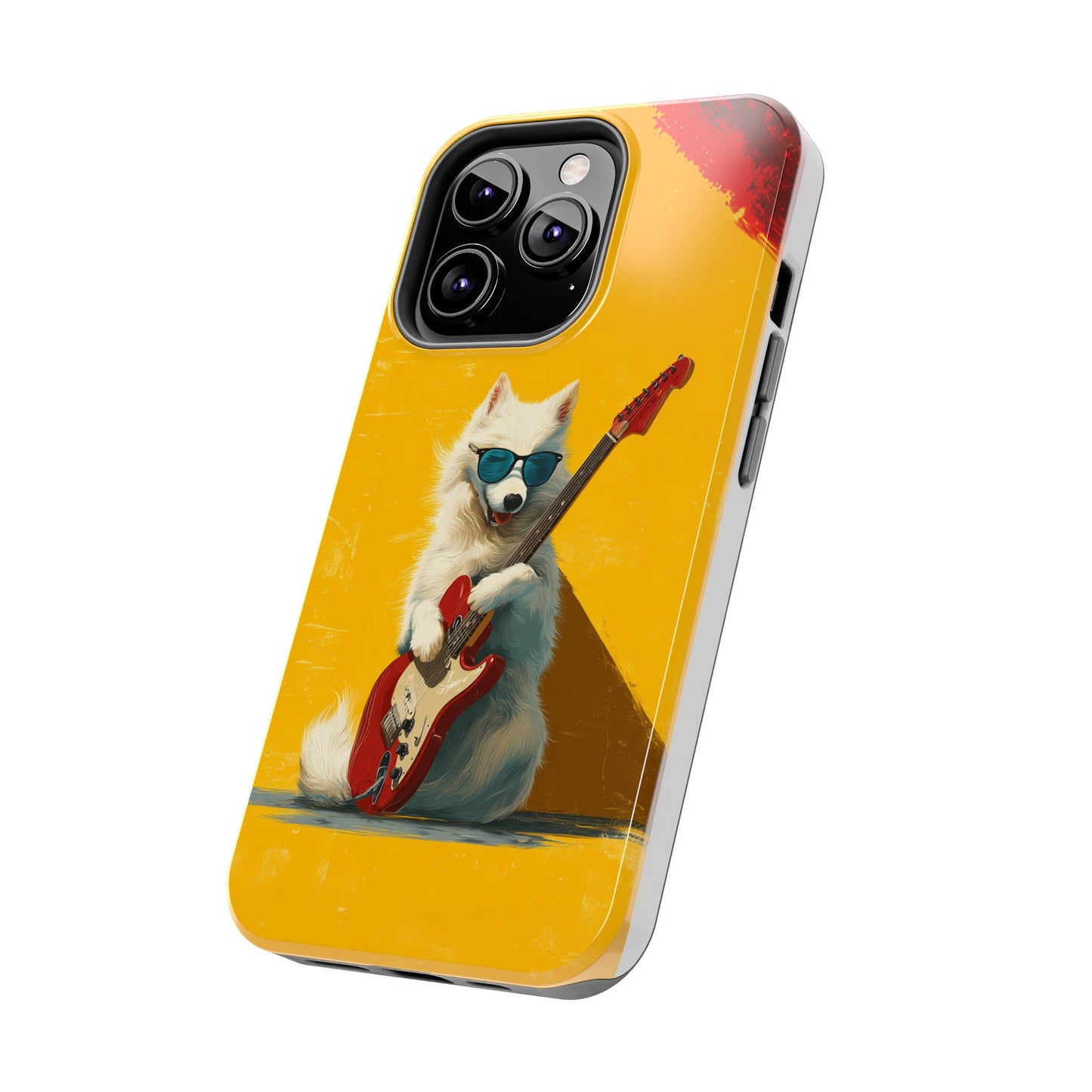 White Dog with Blue Sunglasses Playing Red Guitar Tough Phone Case