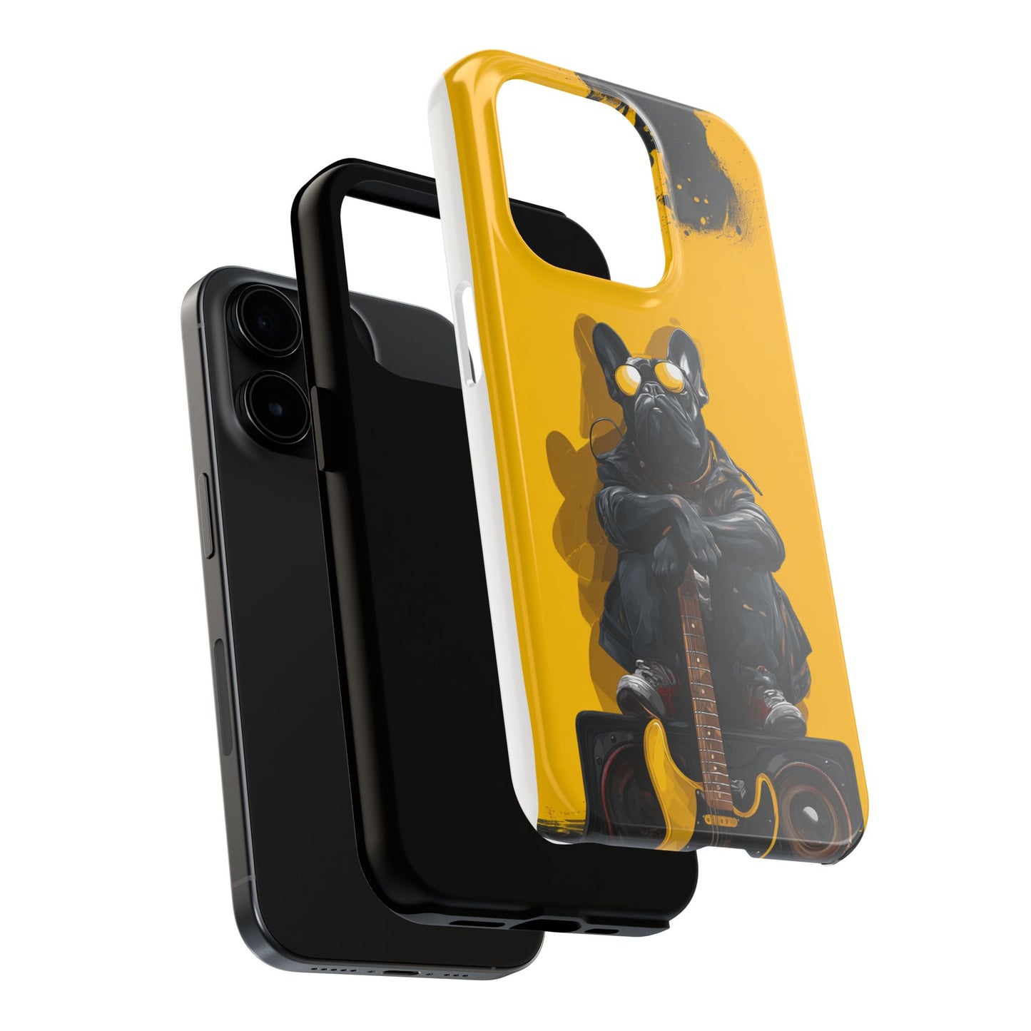 Rebellious Dog with Guitar Tough Phone Case – Wearable Art for Pet & Music Lovers