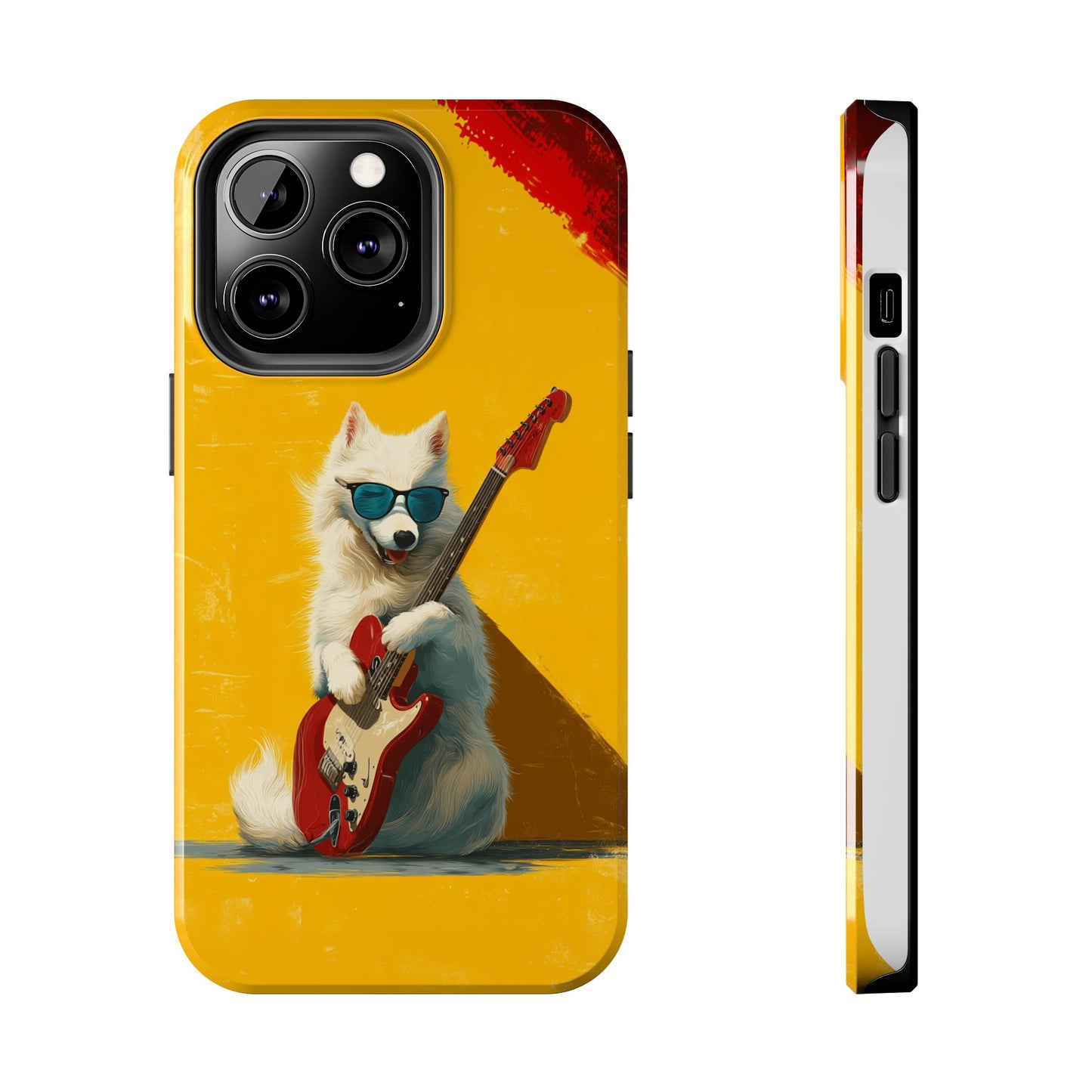 White Dog with Blue Sunglasses Playing Red Guitar Tough Phone Case