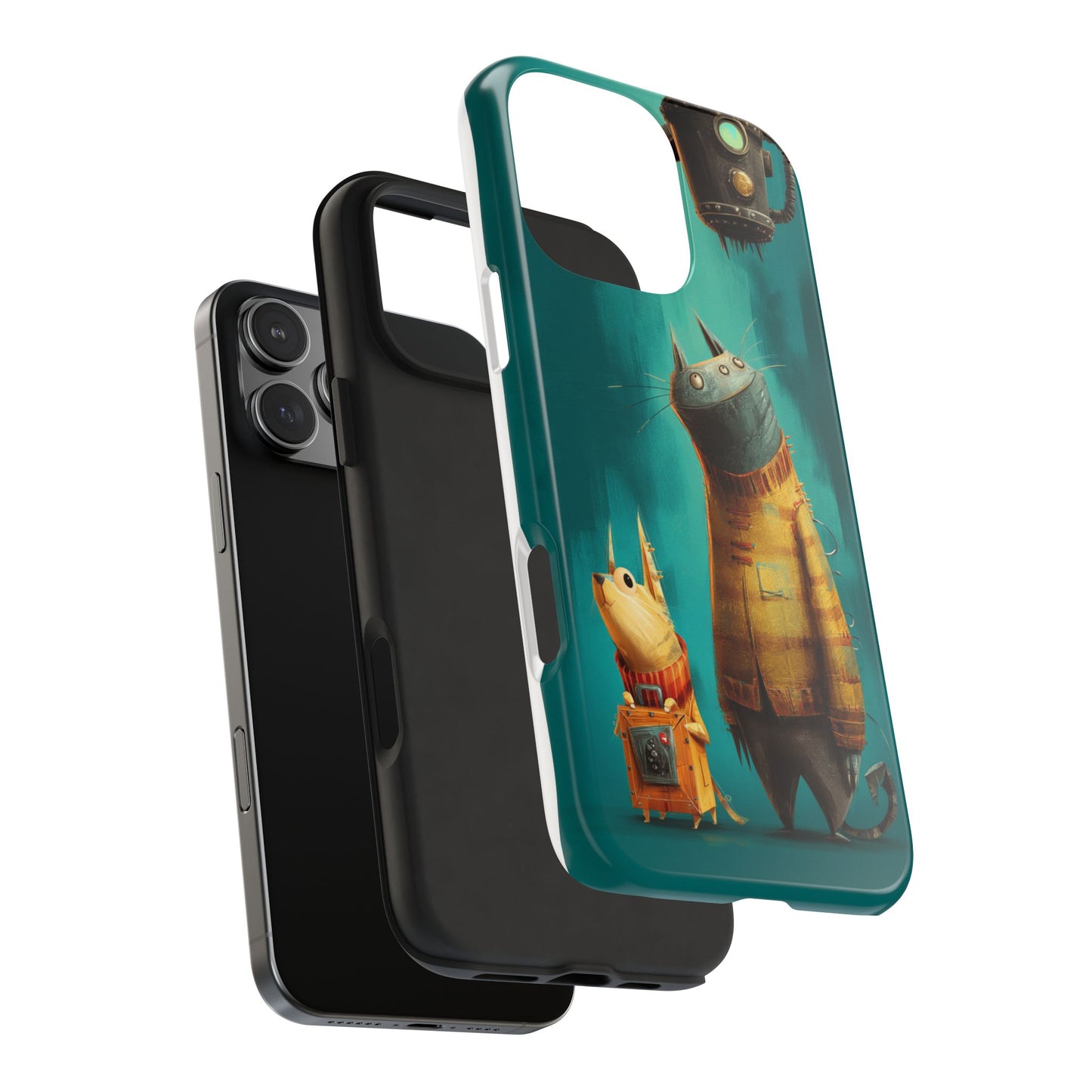 Whimsical Cat Adventure Tough Phone Case - Unique Design for Animal Lovers