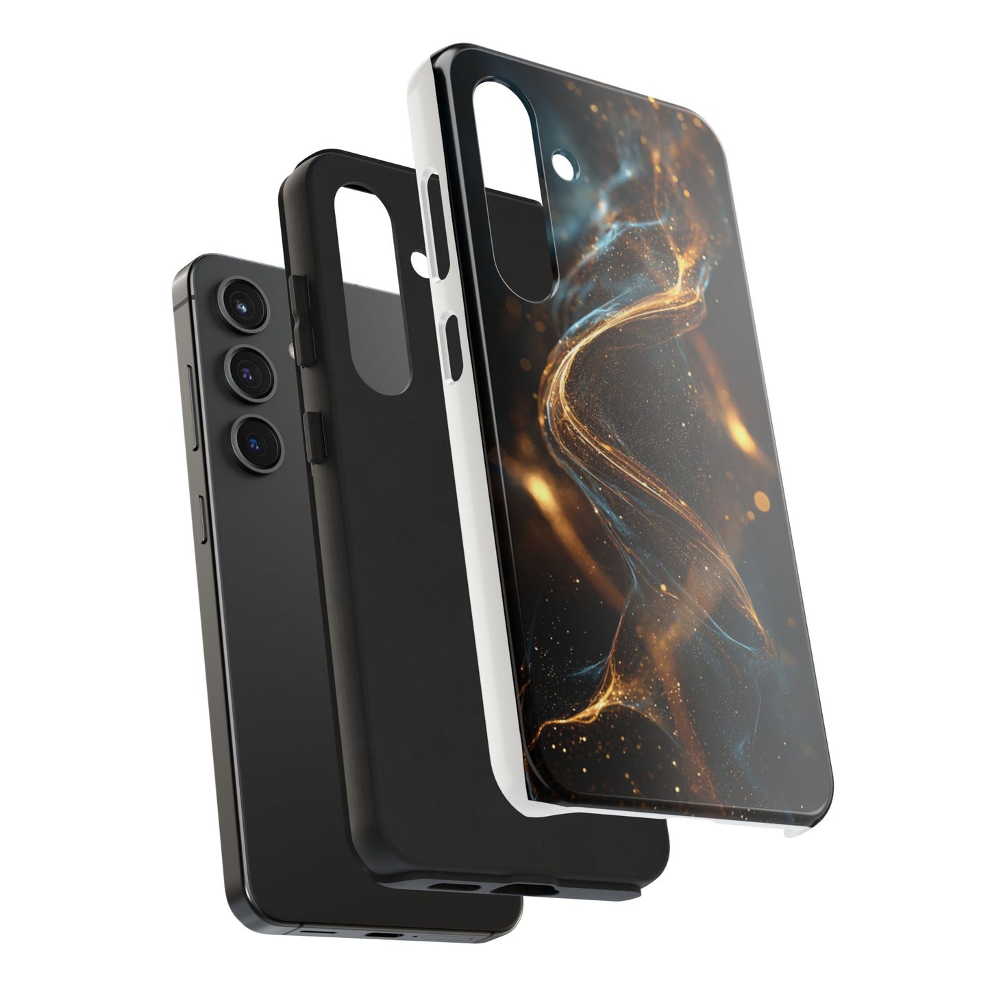 Stylish Tough Phone Case with Elegant Gold Swirl Design