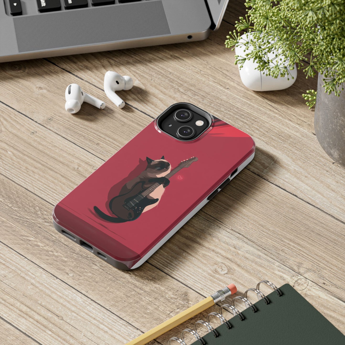 Charming Cat with Guitar Tough Phone Case – Wearable Art for Cat & Music Lovers