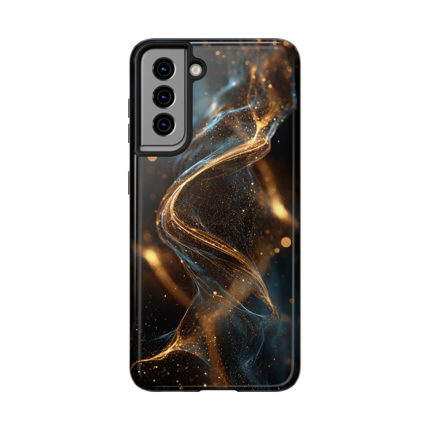 Stylish Tough Phone Case with Elegant Gold Swirl Design