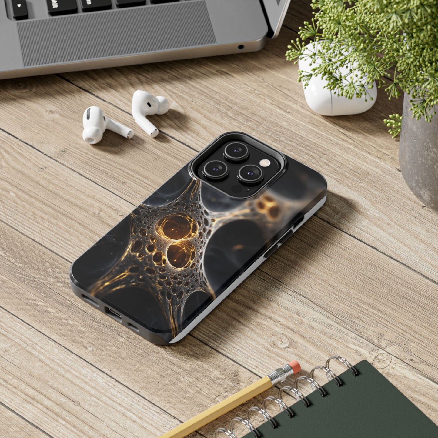 Luxurious Abstract Tough Phone Case - Gold and Black Design