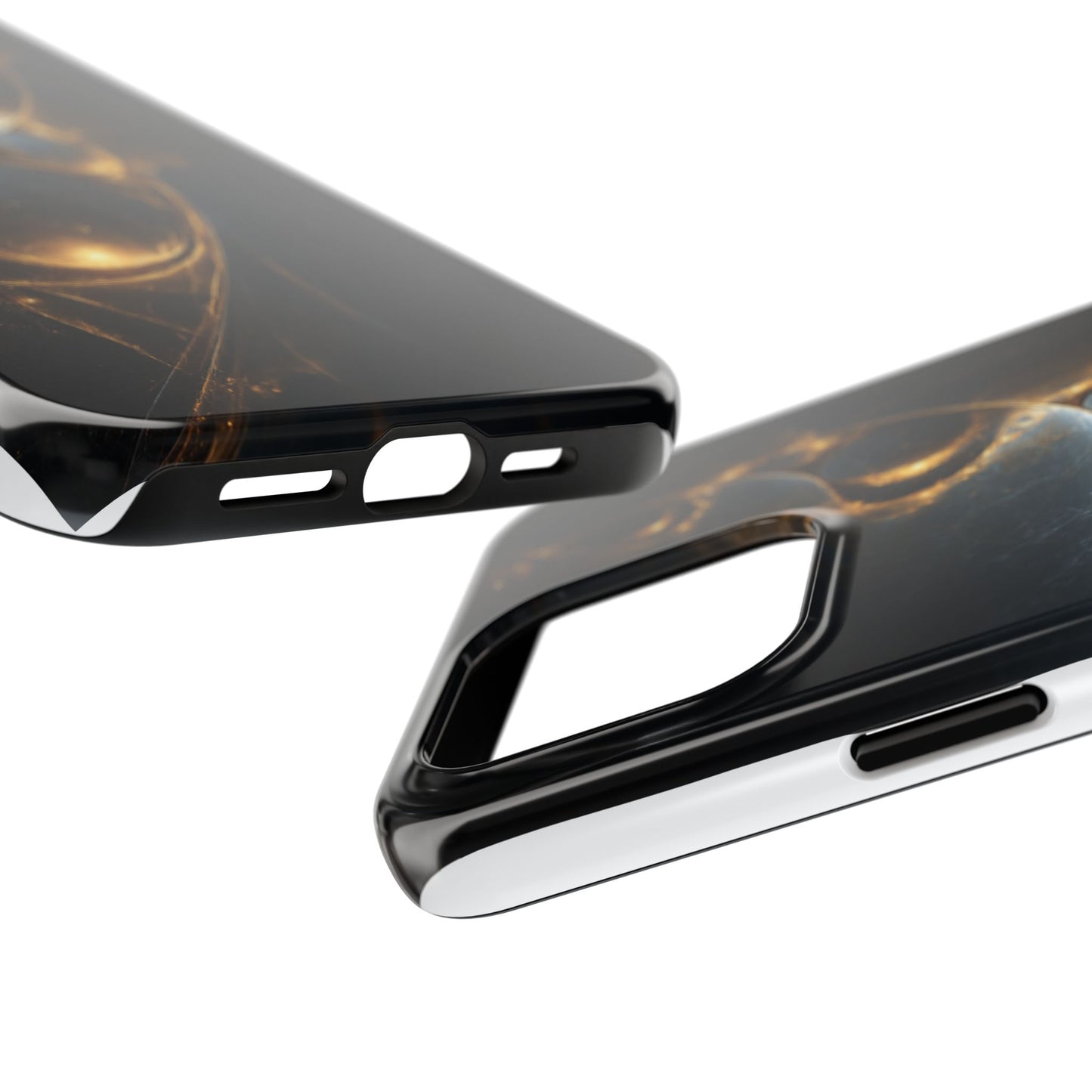 Stylish Tough Phone Case with Elegant Golden Swirls
