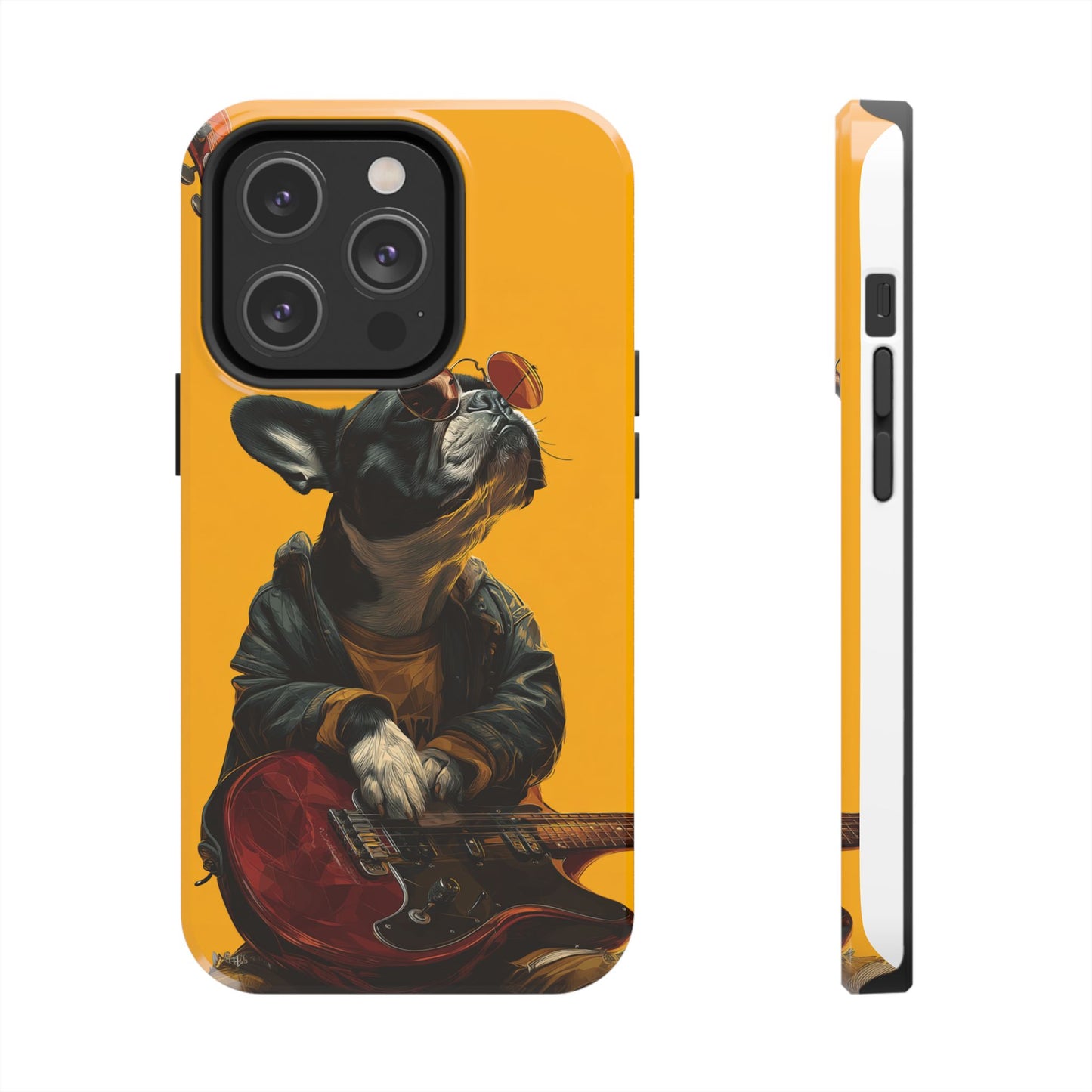French Bulldog with Red Sunglasses Playing Red Guitar Tough Phone Case