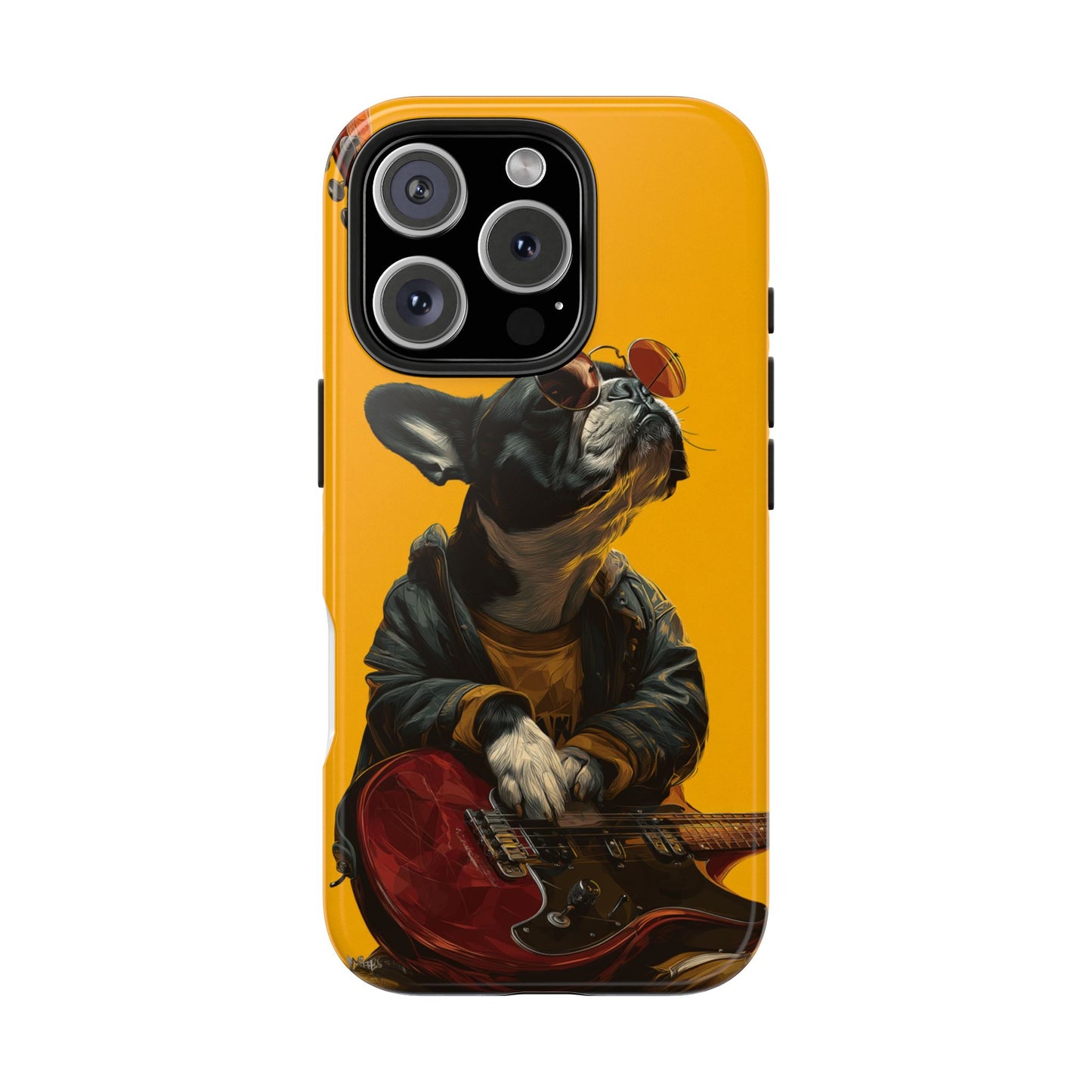 French Bulldog with Red Sunglasses Playing Red Guitar Tough Phone Case