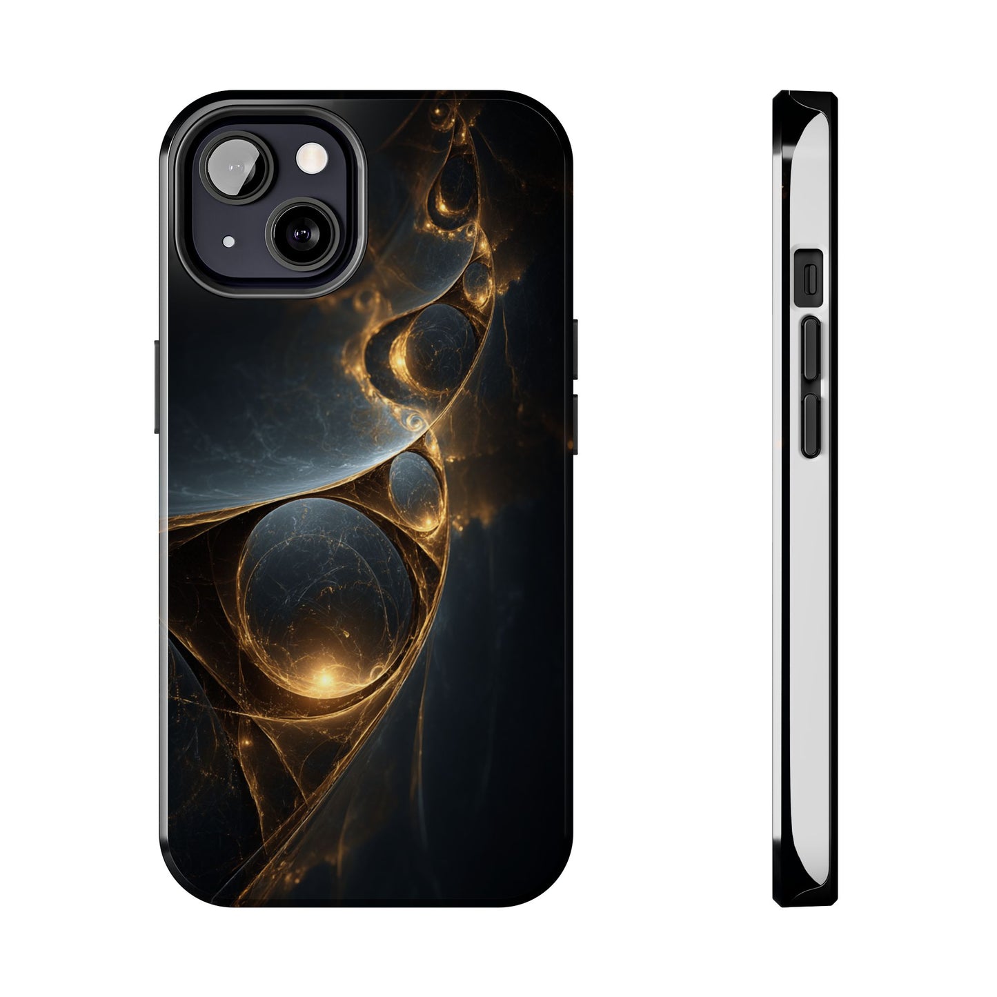 Stylish Tough Phone Case with Elegant Golden Swirls