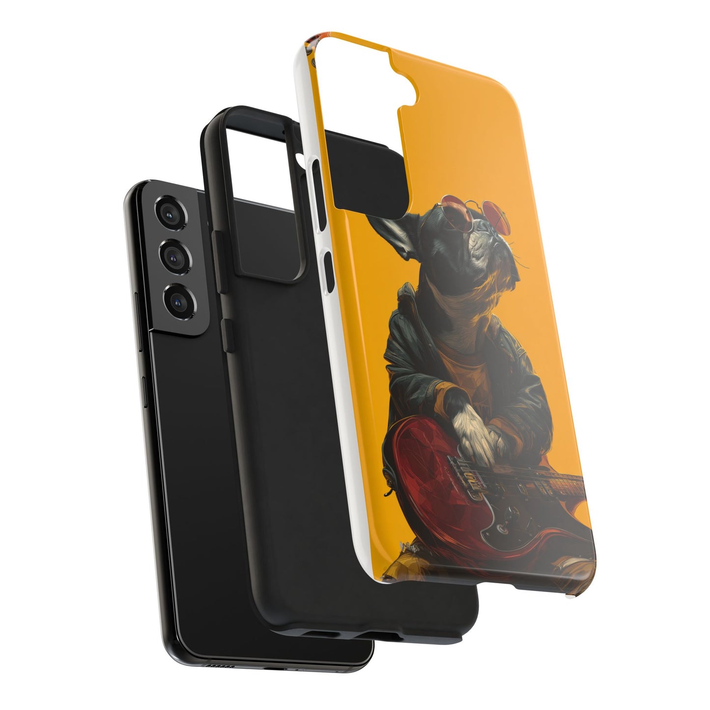 French Bulldog with Red Sunglasses Playing Red Guitar Tough Phone Case