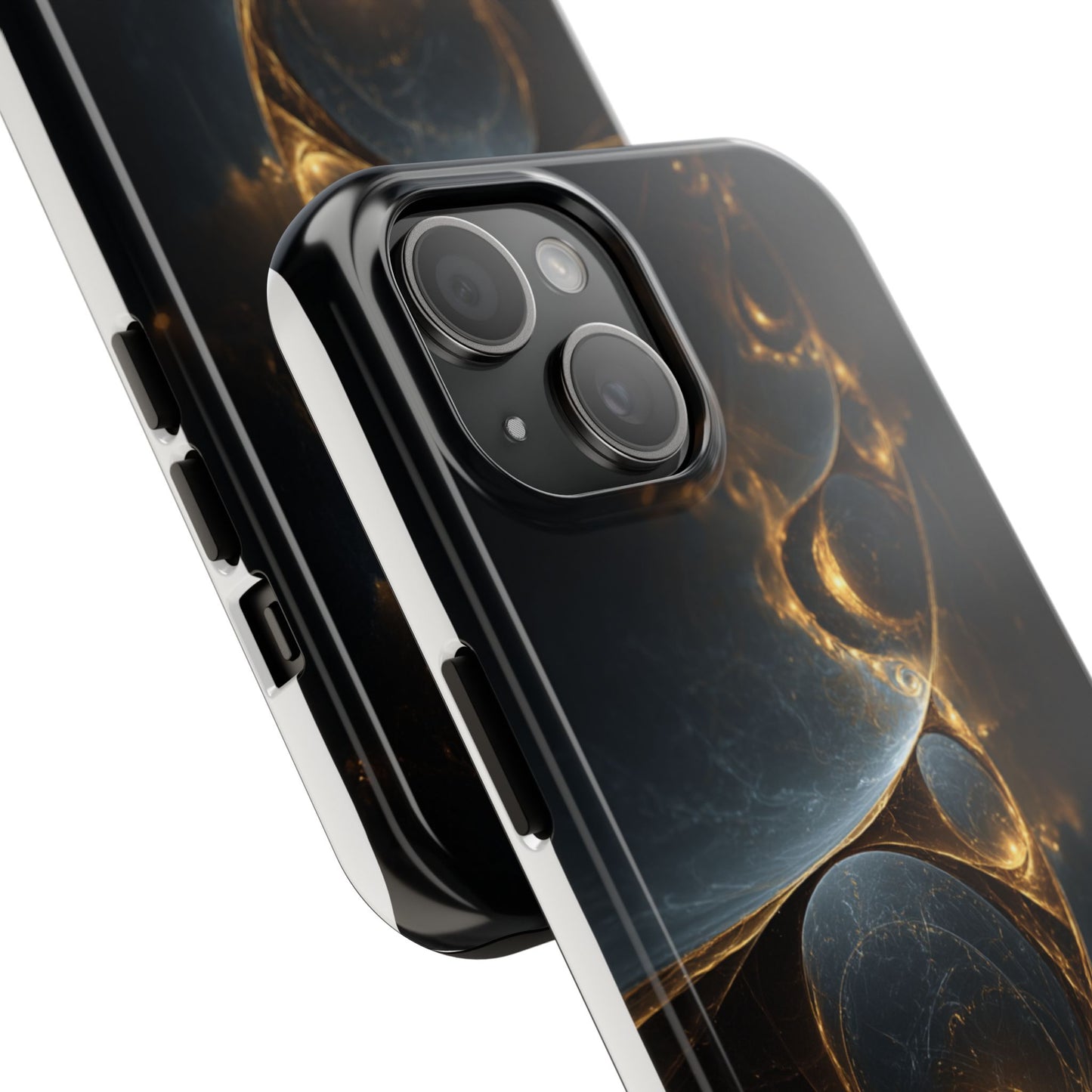 Stylish Tough Phone Case with Elegant Golden Swirls