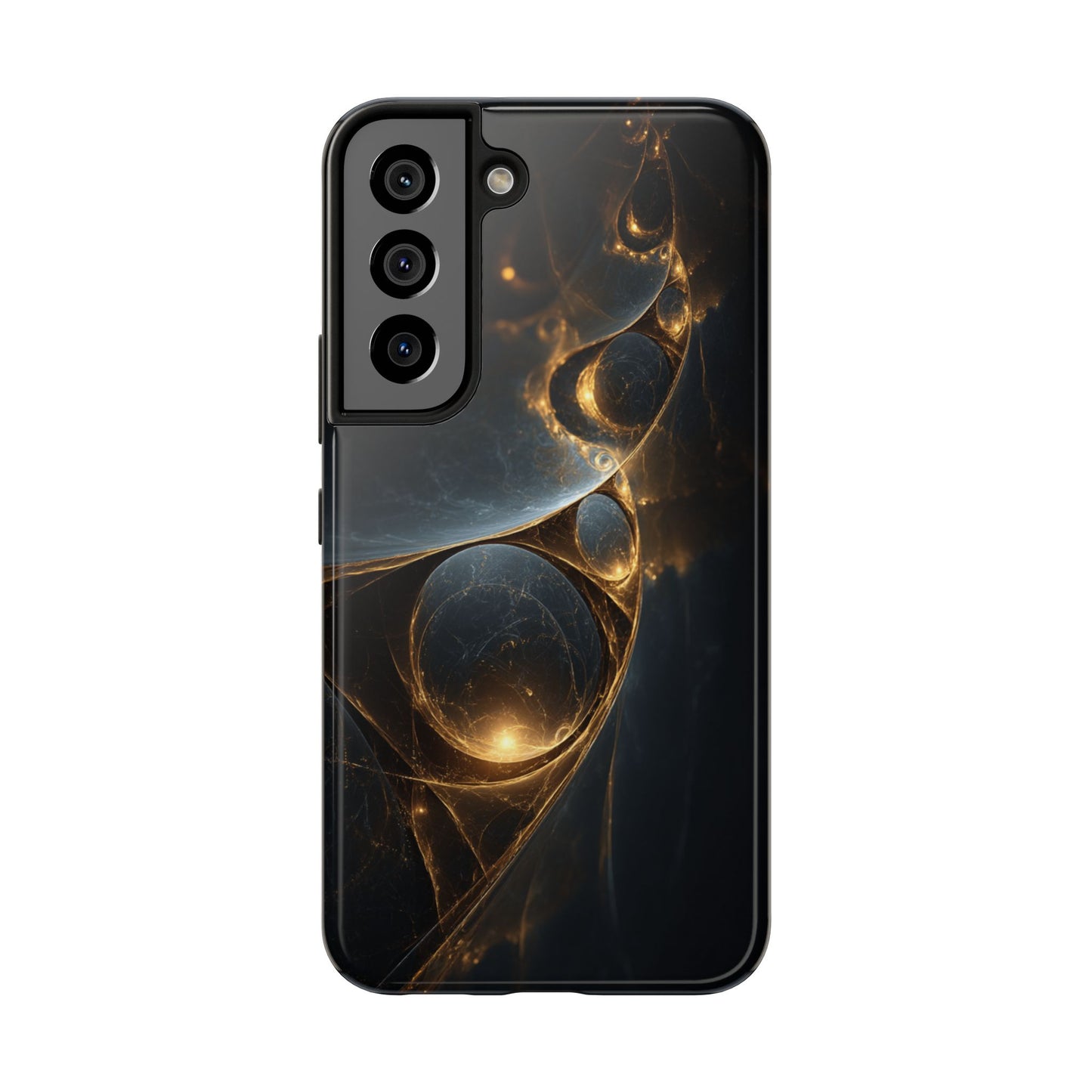 Stylish Tough Phone Case with Elegant Golden Swirls