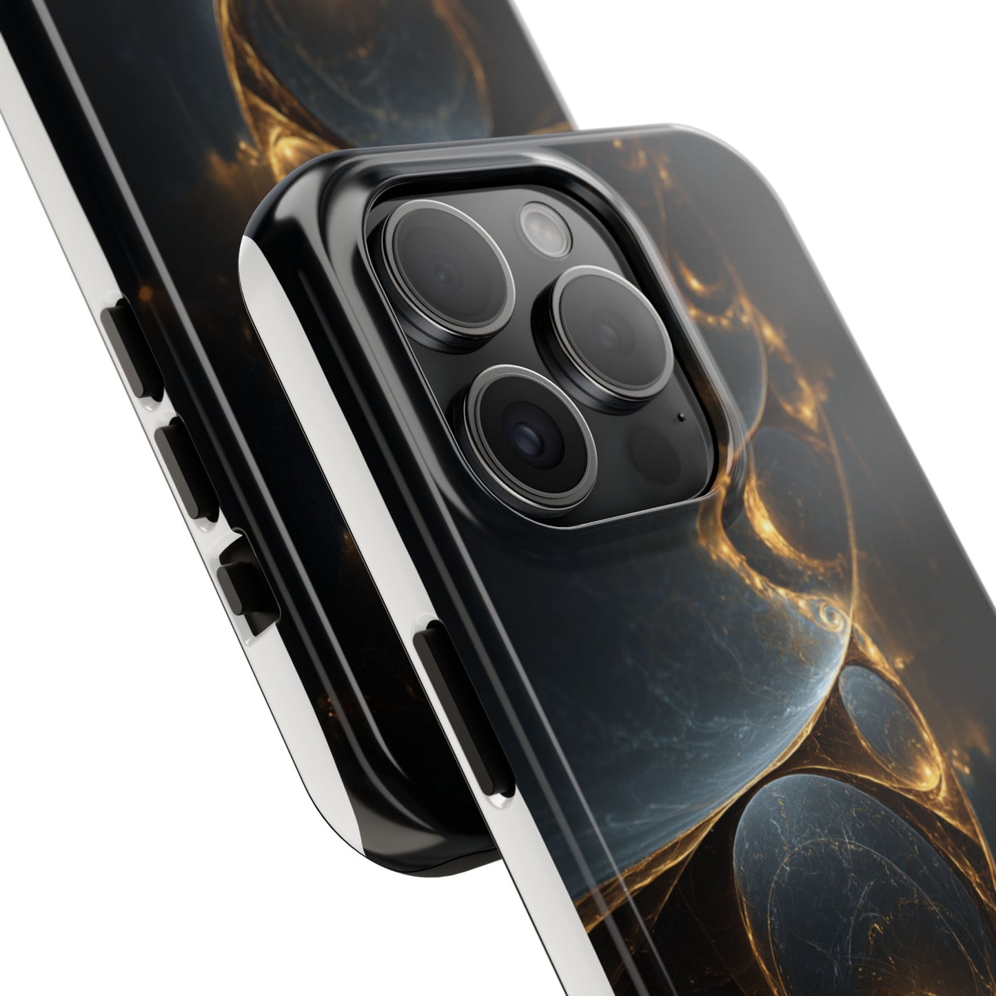 Stylish Tough Phone Case with Elegant Golden Swirls