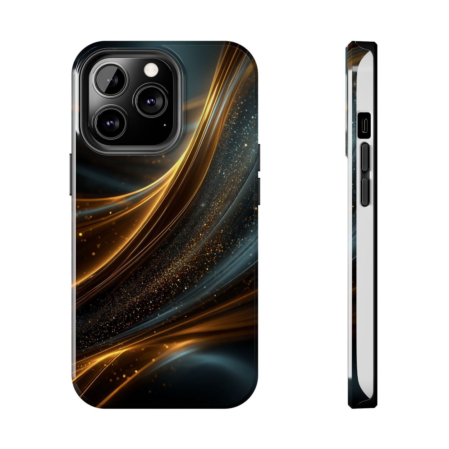 Elegant Tough Phone Case with Glittering Waves Design