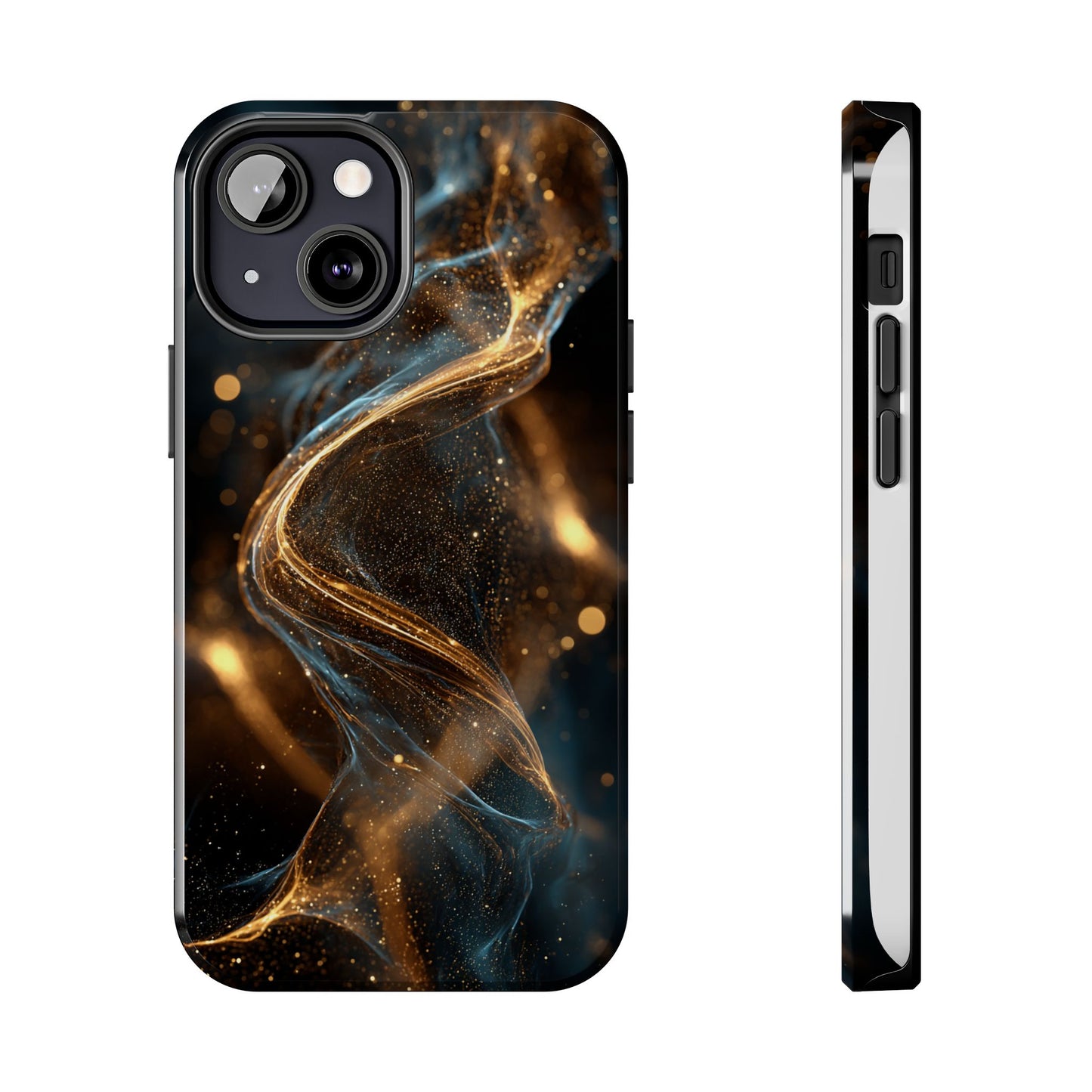 Stylish Tough Phone Case with Elegant Gold Swirl Design