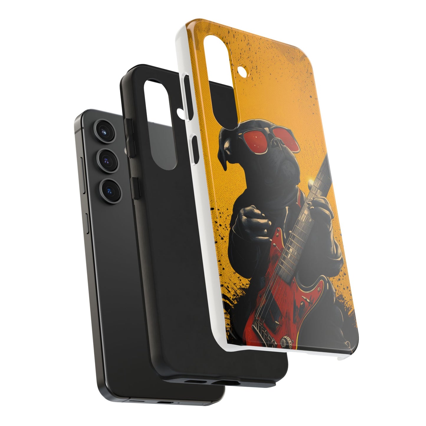 French Bulldog with Red Sunglasses Playing Red Guitar Tough Phone Case