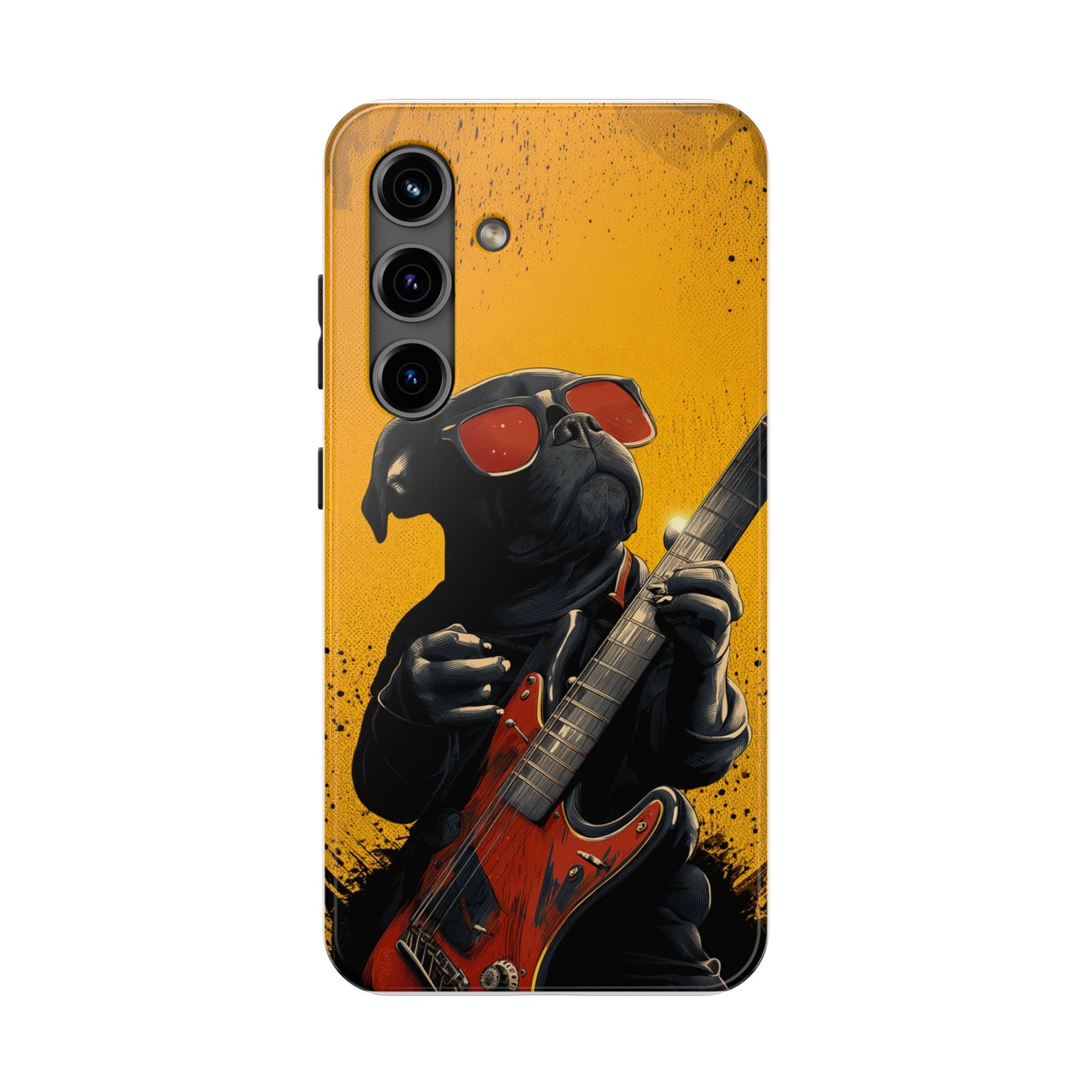 French Bulldog with Red Sunglasses Playing Red Guitar Tough Phone Case