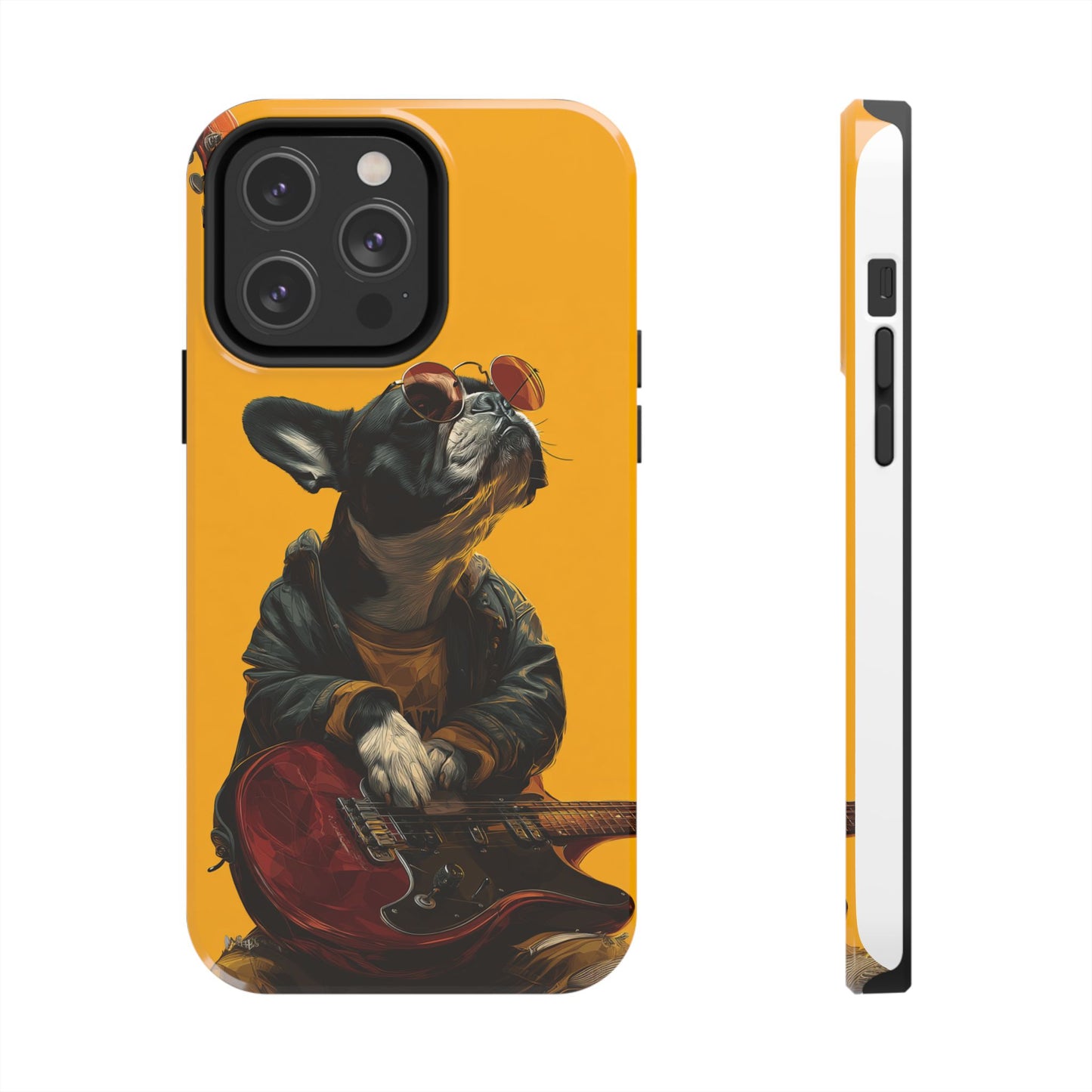 French Bulldog with Red Sunglasses Playing Red Guitar Tough Phone Case