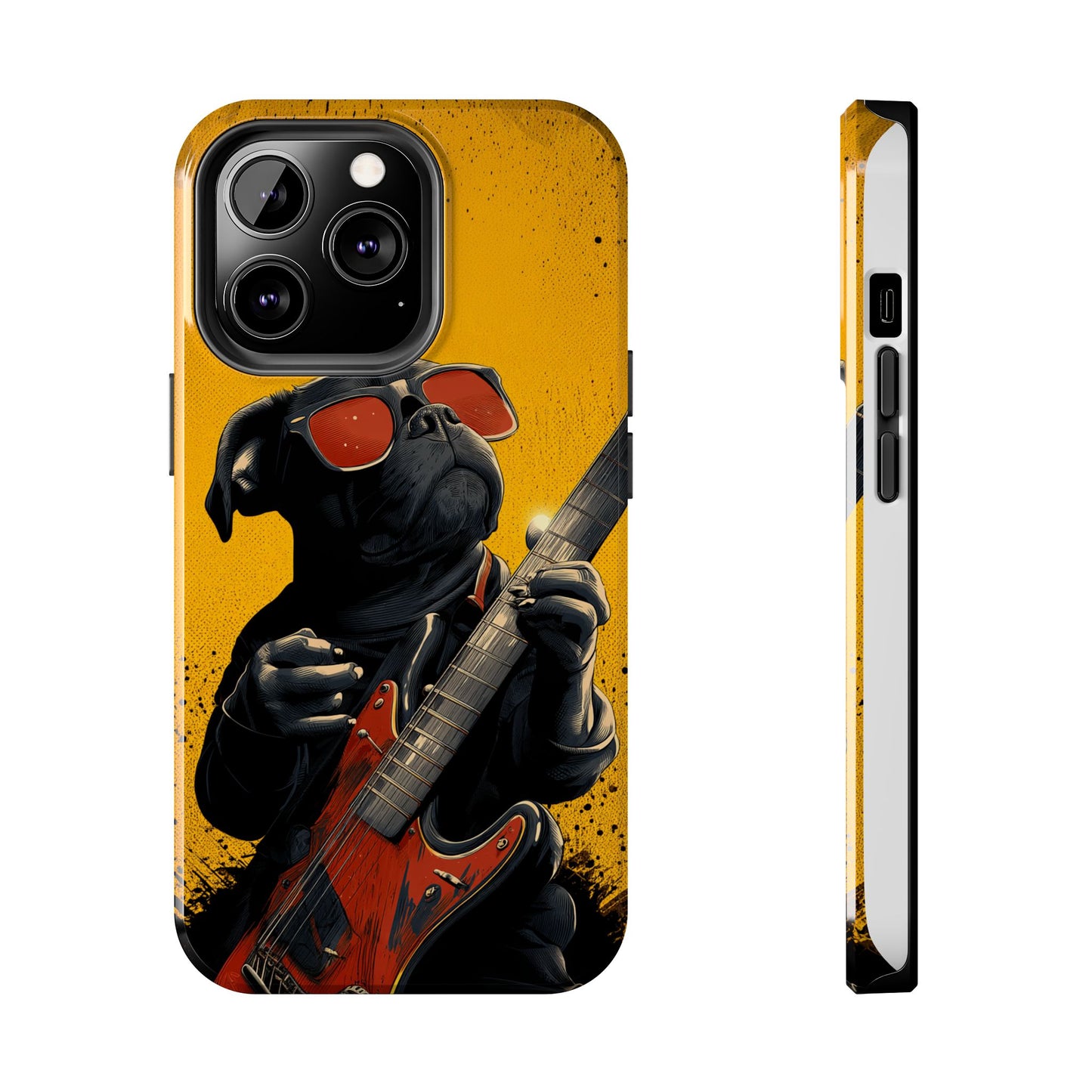 French Bulldog with Red Sunglasses Playing Red Guitar Tough Phone Case
