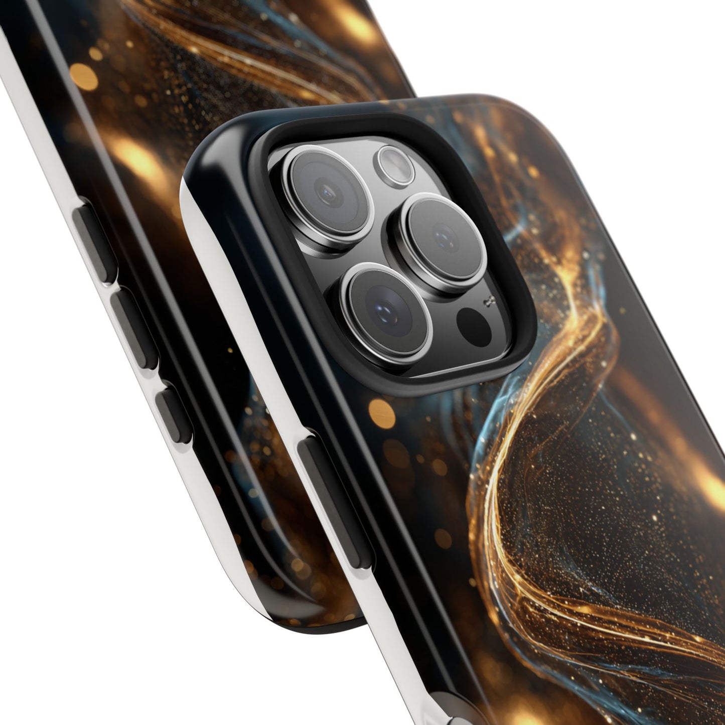 Stylish Tough Phone Case with Elegant Gold Swirl Design