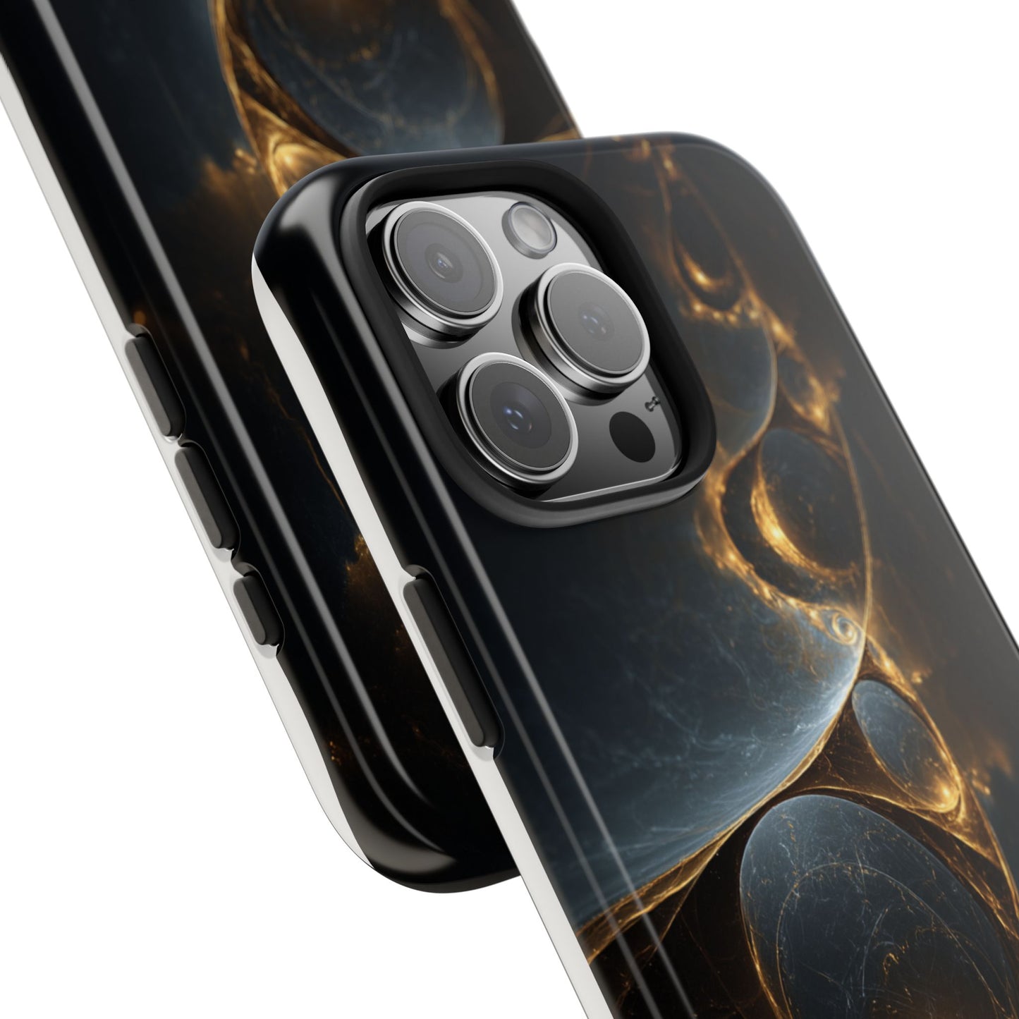 Stylish Tough Phone Case with Elegant Golden Swirls
