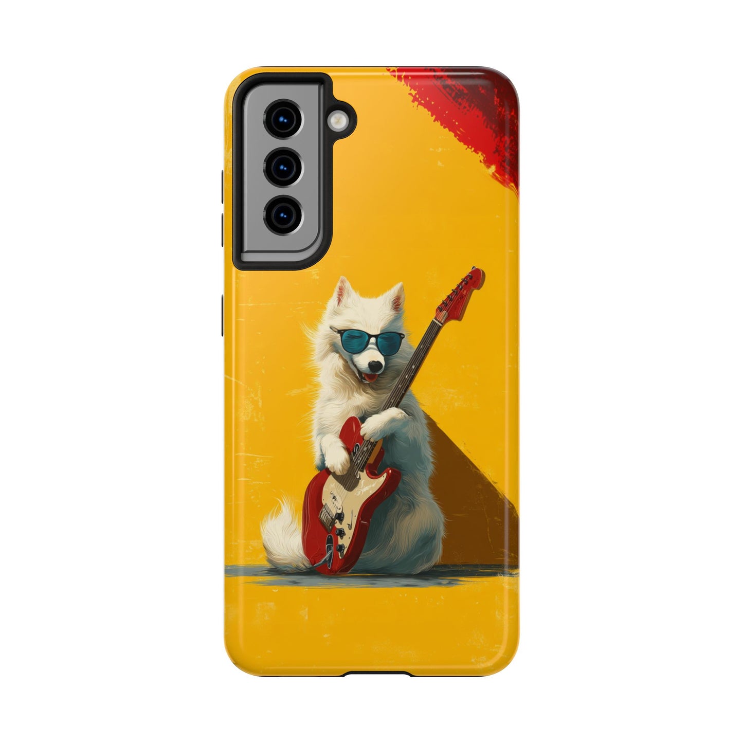 White Dog with Blue Sunglasses Playing Red Guitar Tough Phone Case