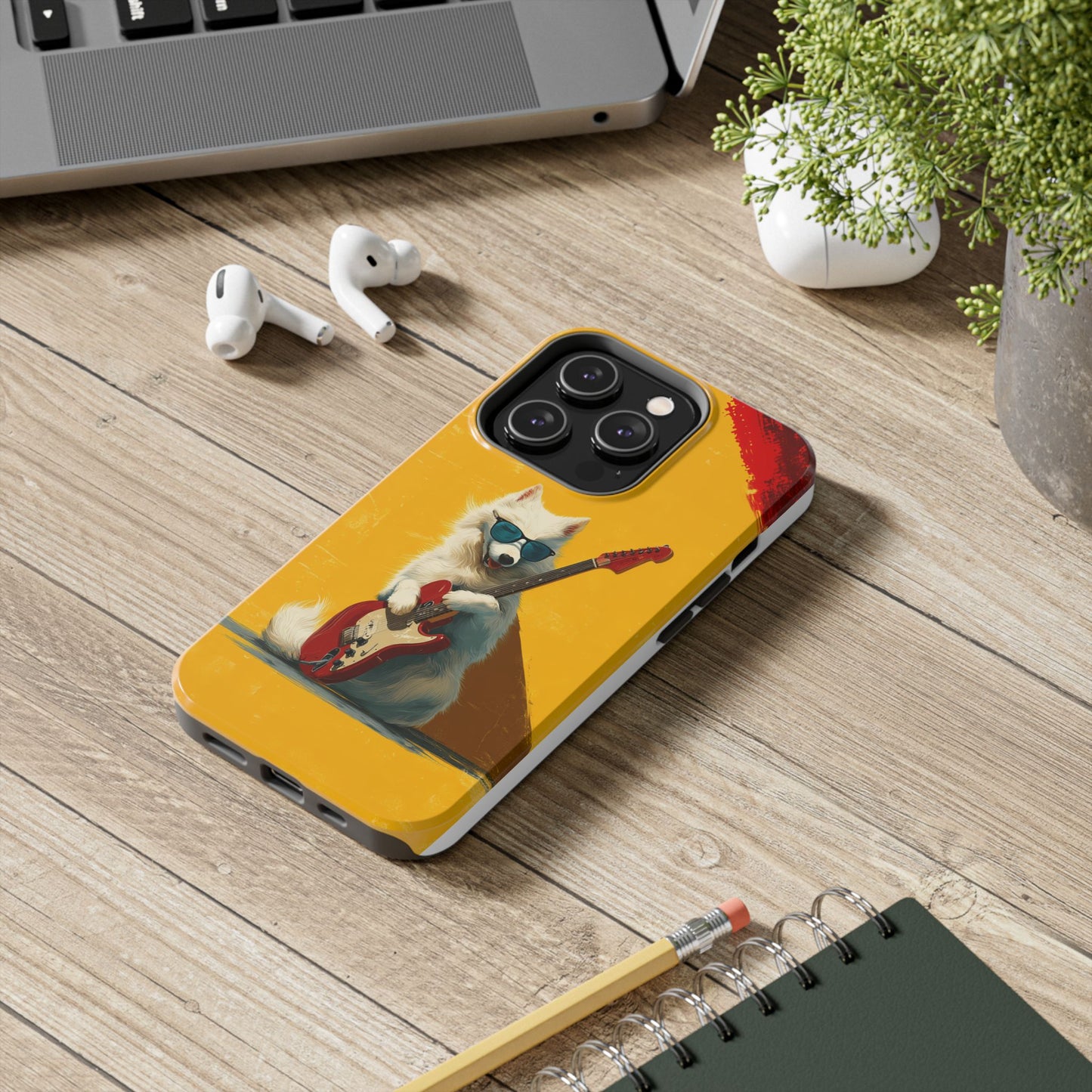 White Dog with Blue Sunglasses Playing Red Guitar Tough Phone Case