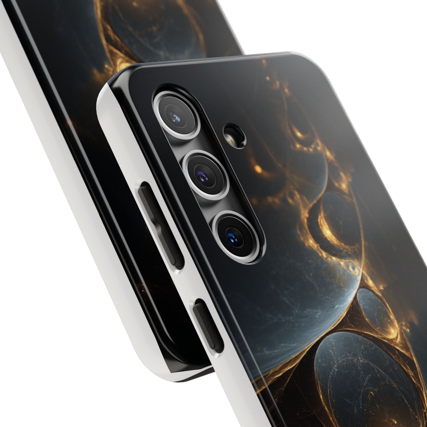 Stylish Tough Phone Case with Elegant Golden Swirls