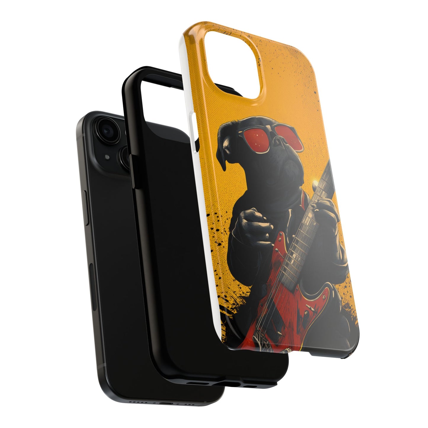 French Bulldog with Red Sunglasses Playing Red Guitar Tough Phone Case