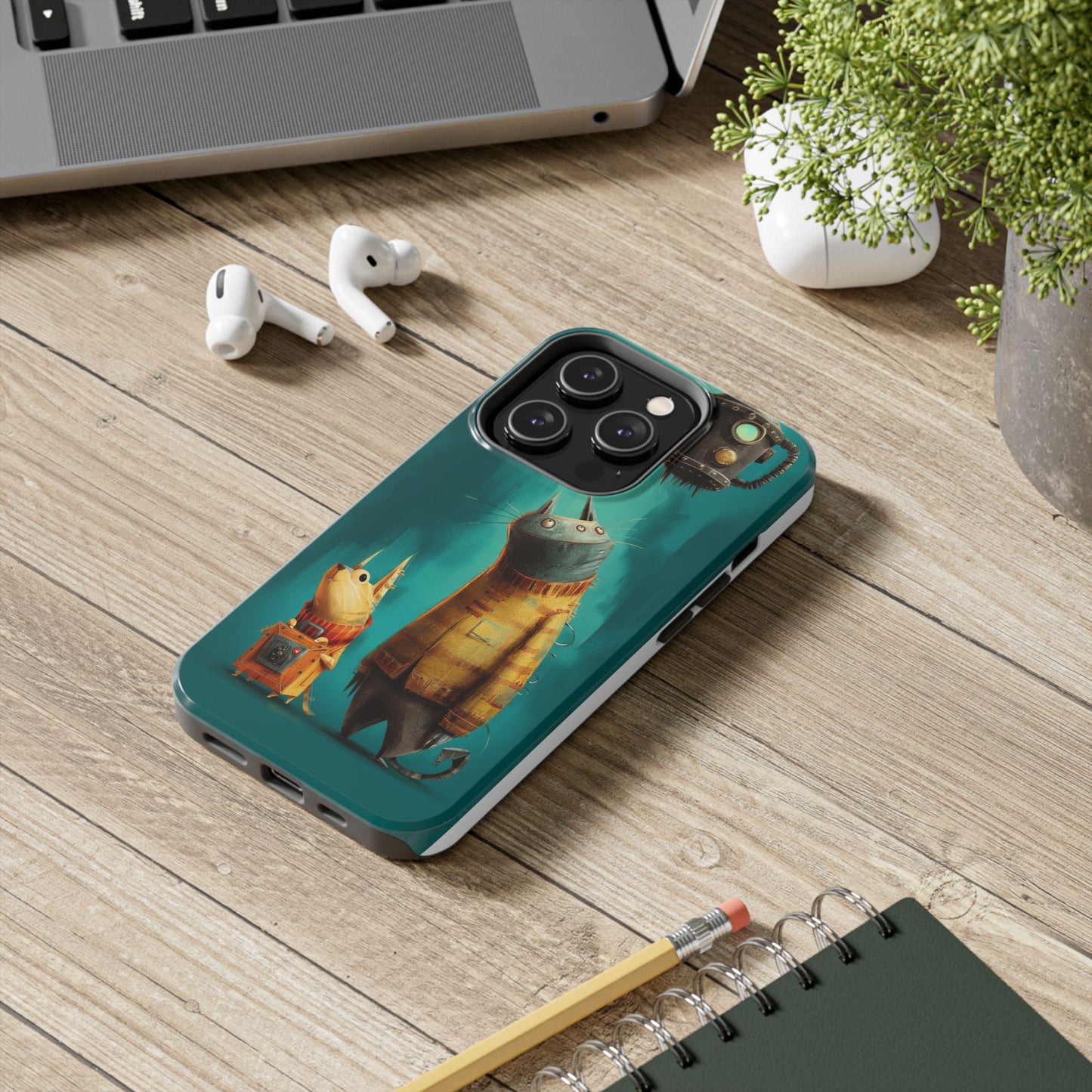 Whimsical Cat Adventure Tough Phone Case - Unique Design for Animal Lovers